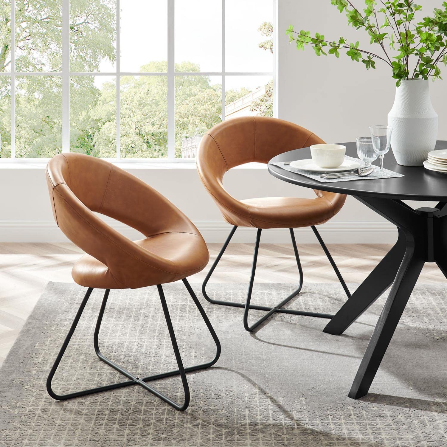 Moday Nouvelle Vegan Leather Dining Chairs Set of 2 - Black & Tan Faux Leather Modern Kitchen Chairs for Dining Room, Restaurant, and Home Decor