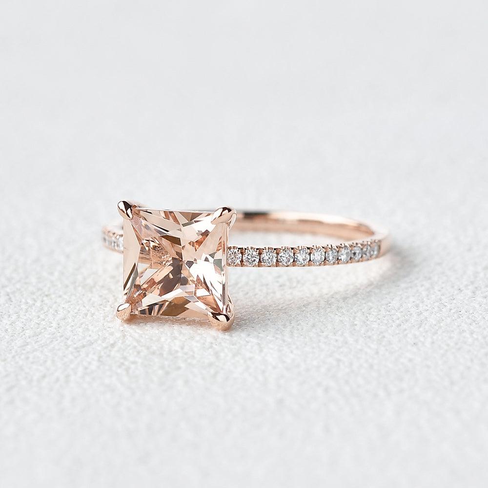7mm Peachy Morganite Rose Gold Ring for Women - Elegant Engagement, Wedding, Anniversary Jewelry Gift - Perfect for Romantic Occasions