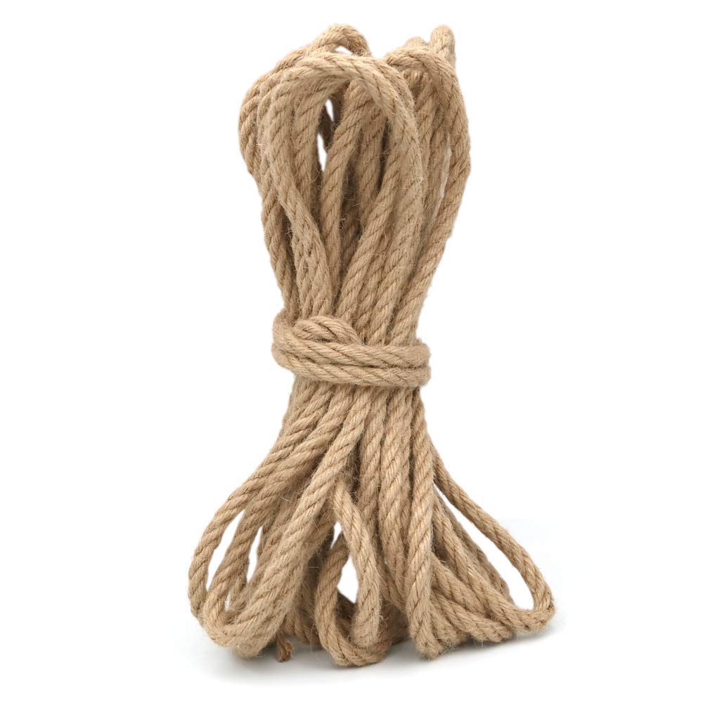 100% Natural 8mm Thick Jute Hemp Rope - 32 Feet Strong DIY Craft Twine for Arts & Crafts, Christmas Gift Wrapping, Cat Scratching Post, Bundling, and Floral Arrangements | Eco-Friendly Brown Twine for Home Decor and Gardening Projects