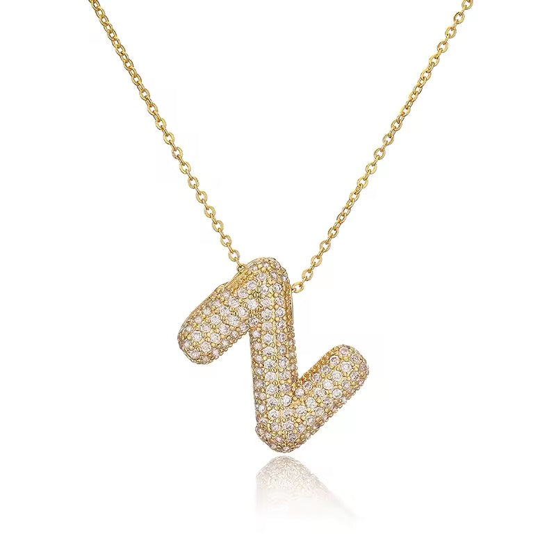 ROMALI 18K Gold Plated Zirconia Balloon Initial Necklace for Women - Personalized A-Z Letter Pendant Jewelry Gift for Birthday, Anniversary, Valentine's Day