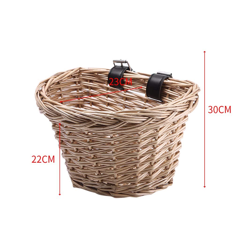 aihihe Wicker D-Shaped Bike Basket for Beach Cruiser - Hand-Woven Portable Bicycle Handlebar Storage Basket with Leather Straps | Perfect for Shopping, Picnics & Beach Rides