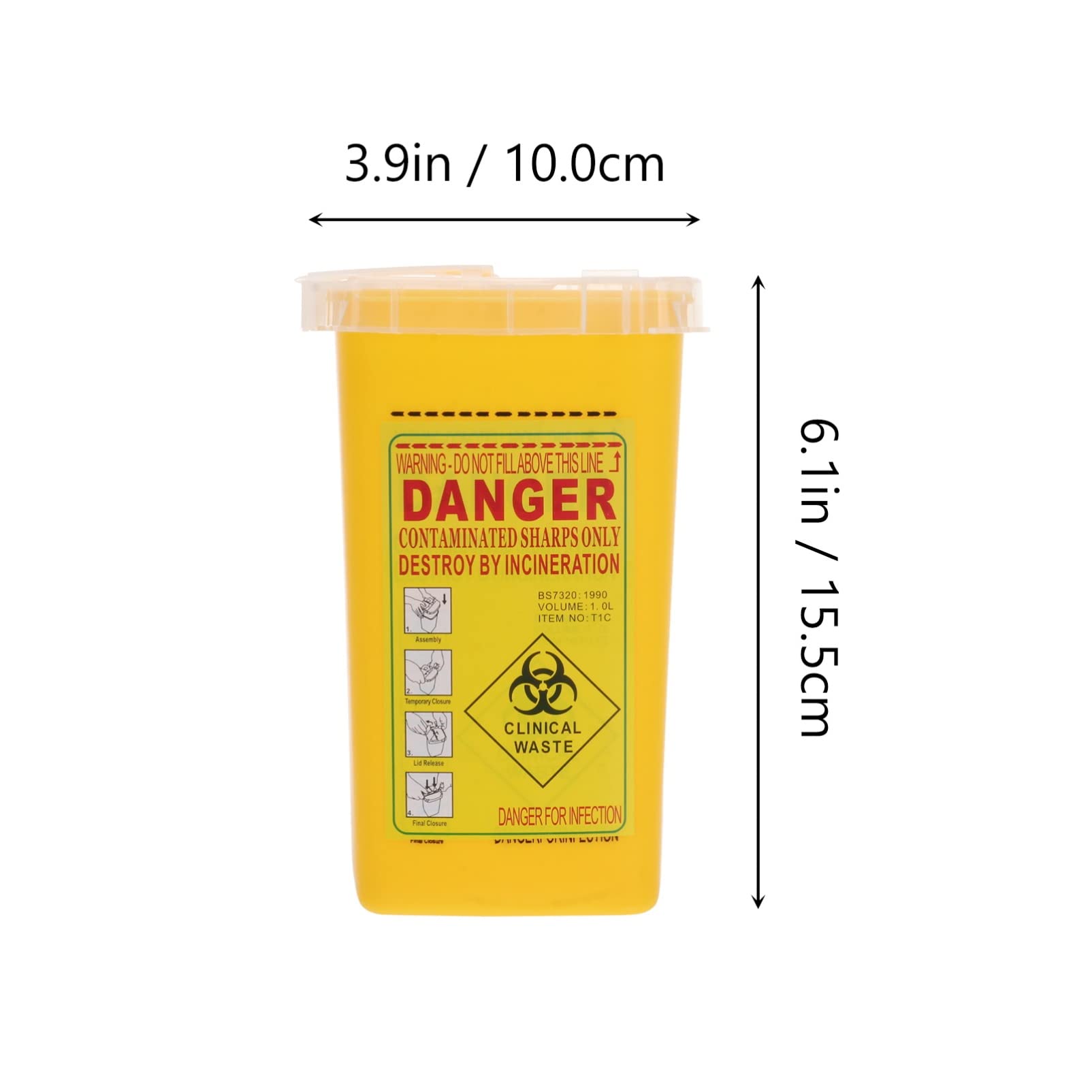Sharps Disposal Container - Biohazard Needle & Syringe Disposal Box | Small Portable Medical Waste Bin for Travel, Home & Professional Use (Yellow) | Ideal for Hospitals, Clinics & Home Healthcare