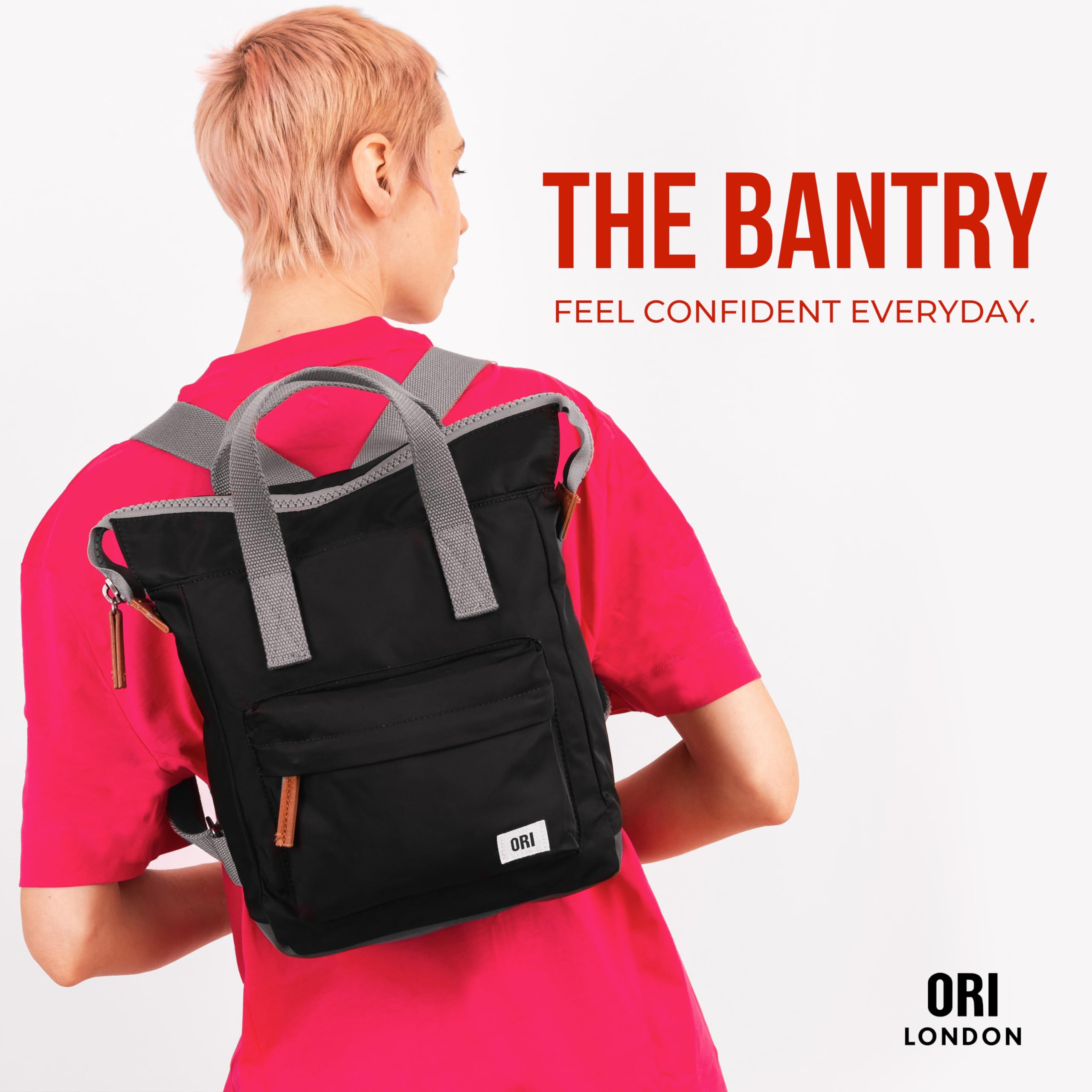 ORI LONDON Nylon Tote Backpack for Women & Men - Small Waterproof Tote Bag Backpack with Wide Mouth Opening, Chunky Zippers, Multiple Pockets & Adjustable Shoulder Straps - The Bantry, Airforce Blue Backpack, 12.6x9x4