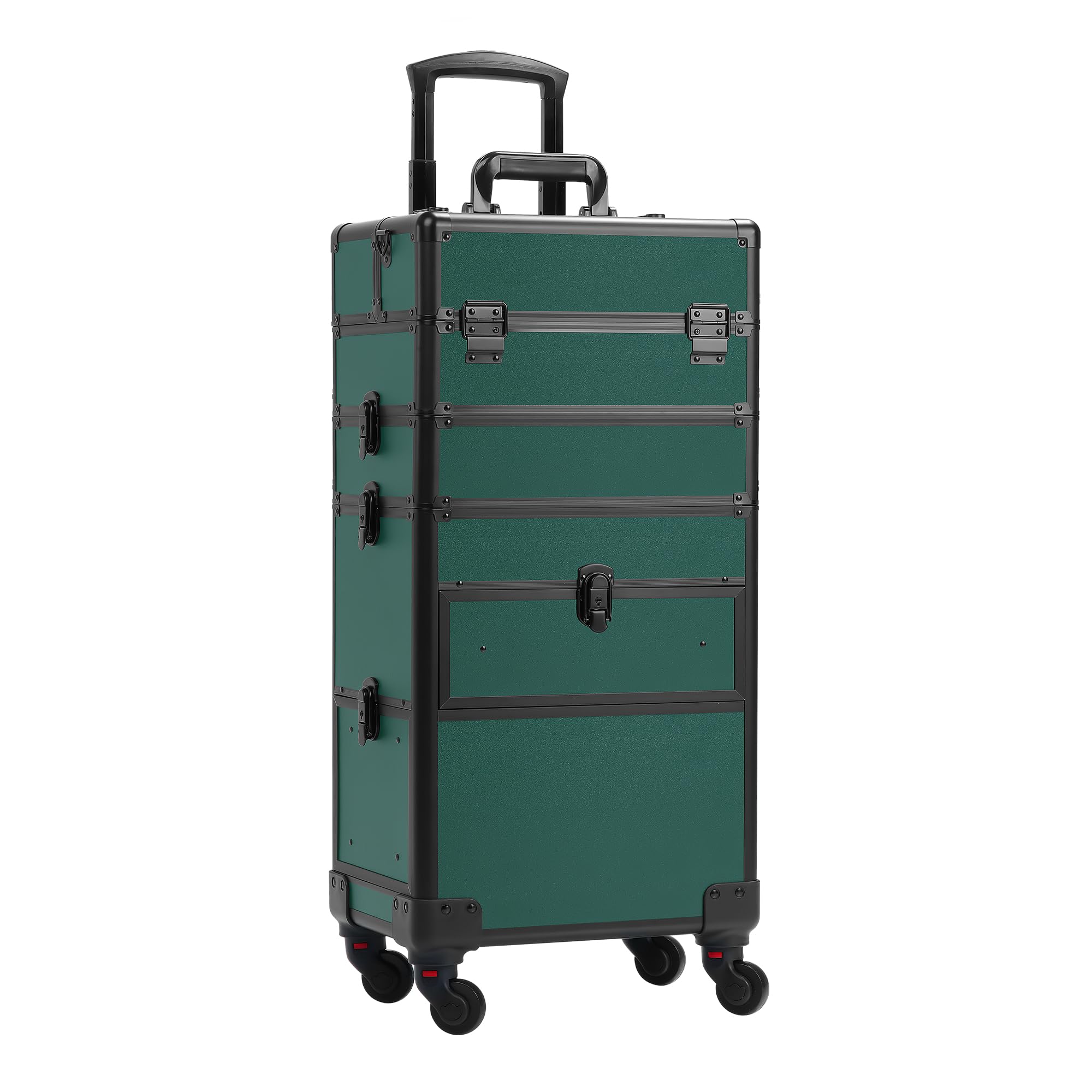Professional Rolling Makeup Case with Drawer - 4-in-1 Cosmetic Train Case on Wheels for Salon & Barber | Large Makeup Organizer Storage | Perfect Christmas Gift for Makeup Artists (Green) | Ideal for Travel, Salon Work & Professional Cosmetology