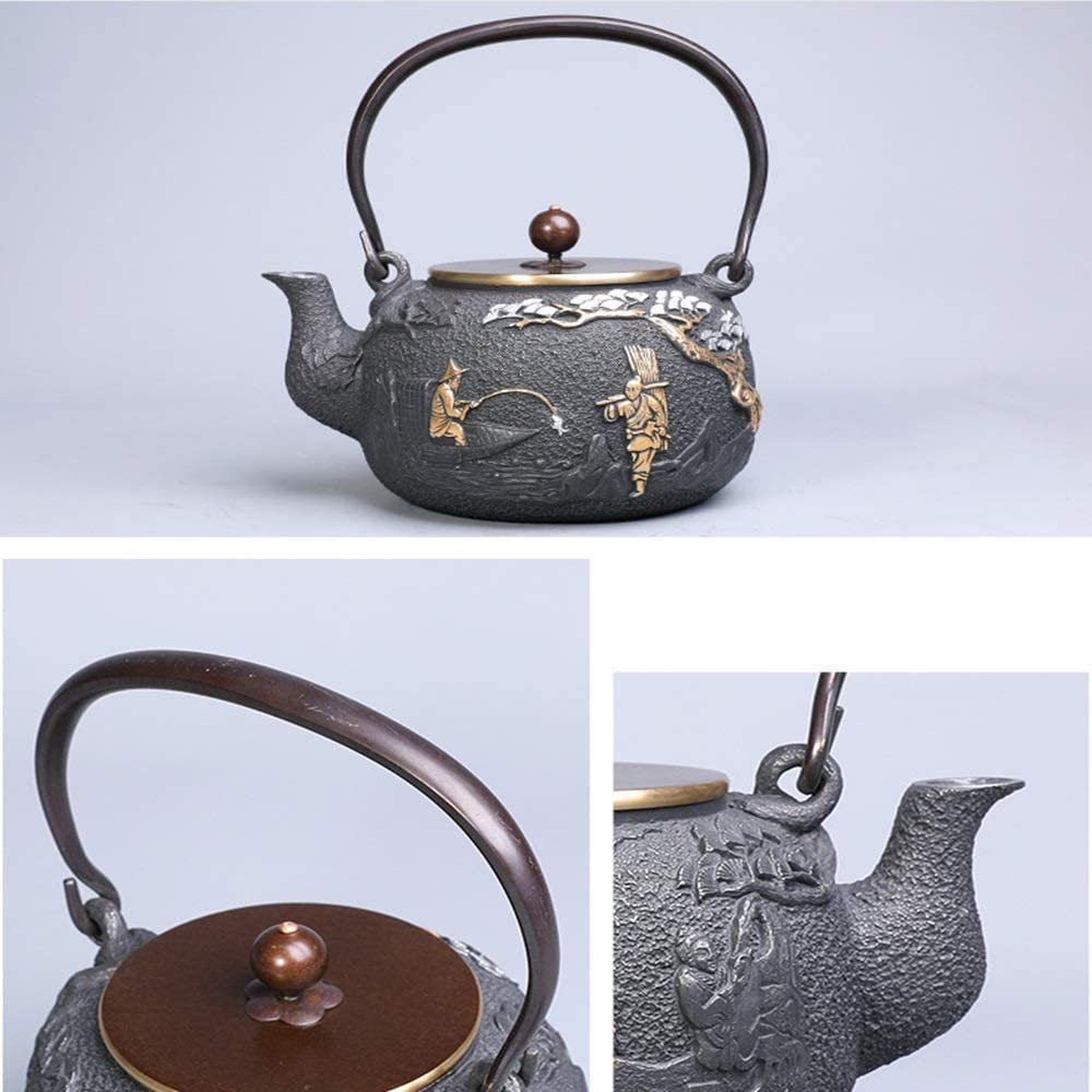 Premium Matte Iron Teapot with Cow Pattern - 1200ml High Strength Tea Kettle for Green Tea & Teabags | Perfect for Home Kitchen, Afternoon Tea, and Gift Giving