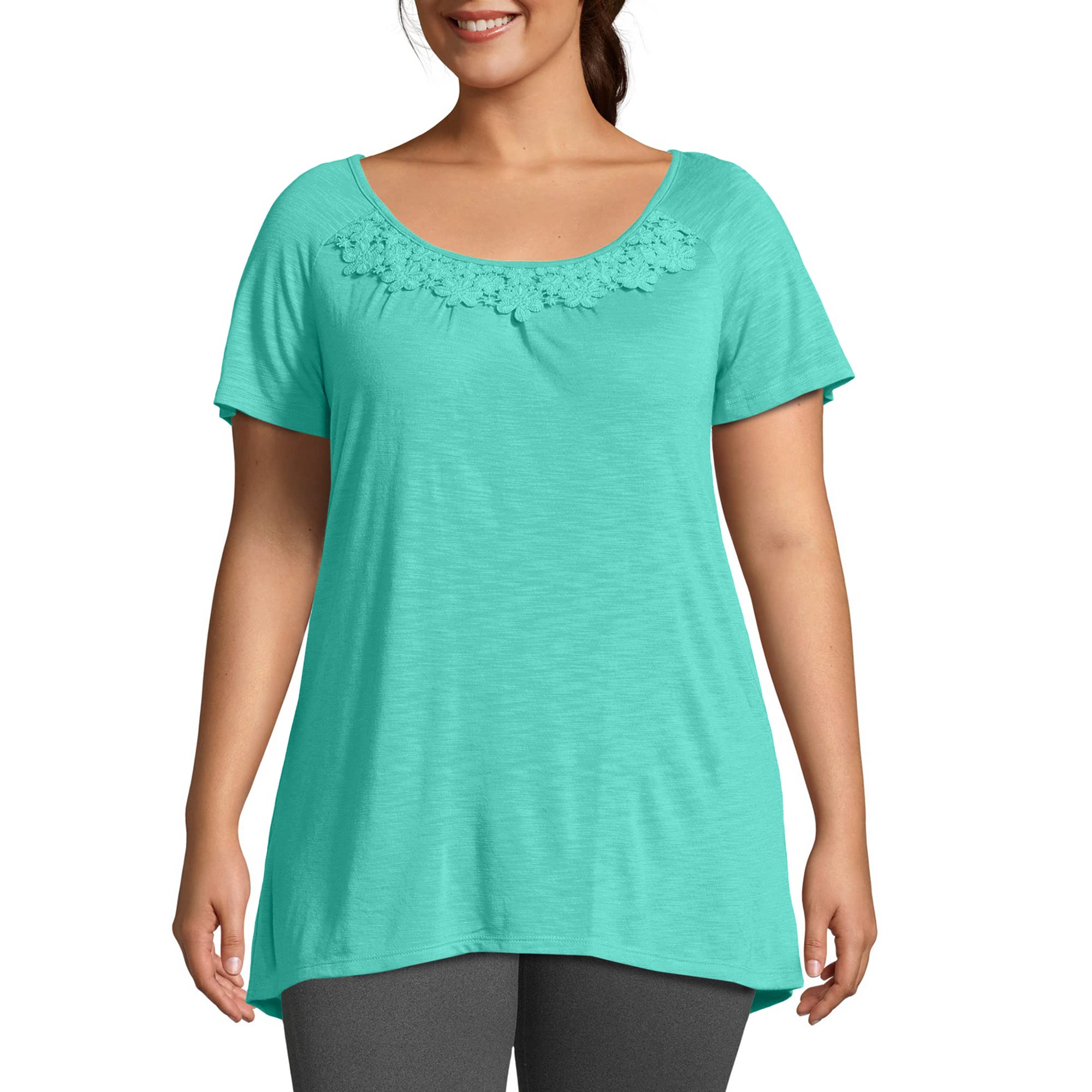 Just My Size Women's Slub Jersey Tunic Top with Crochet Trim - Plus Size Casual Blouse for Work, Church & Everyday Wear