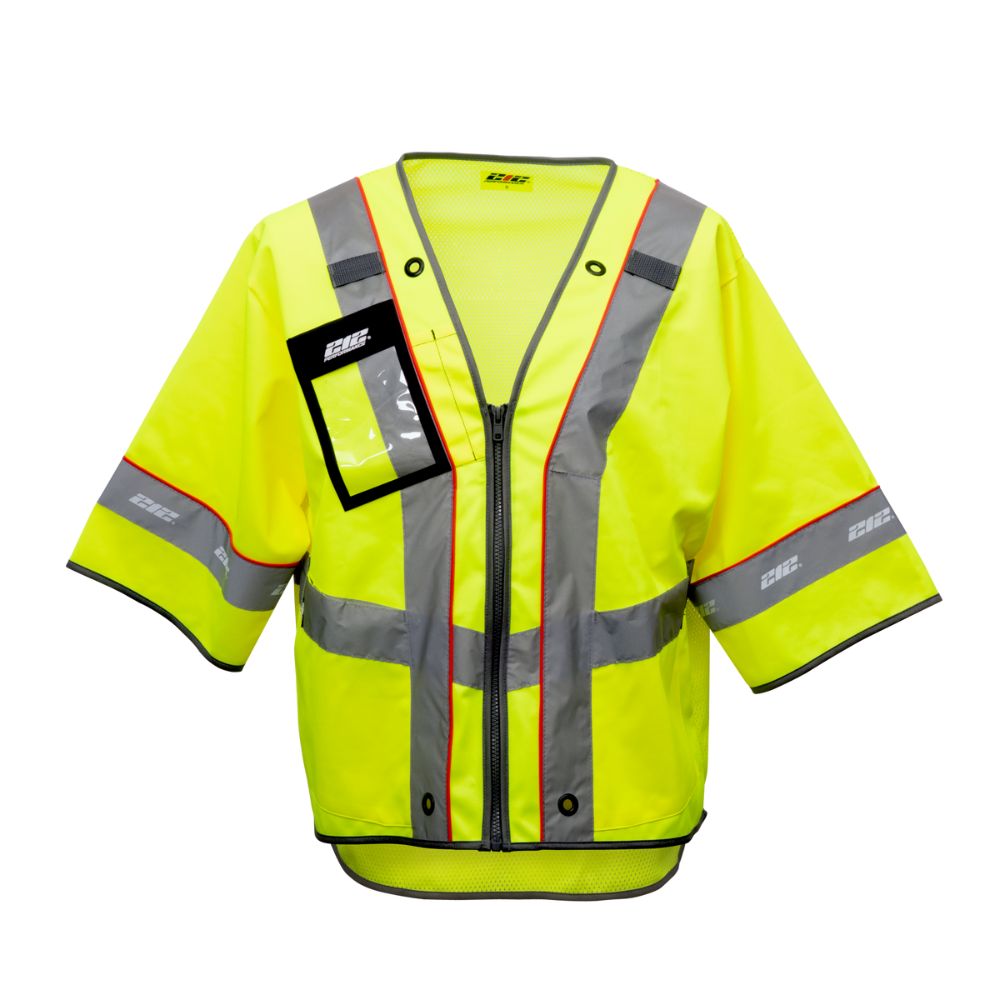 212 Performance VSTPREM 8808 Premium Hi-Viz Reflective Safety Vest with Badge Pocket - Small Yellow/Gray for Construction, Road Work & Emergency Responders | ANSI Compliant High Visibility Work Vest