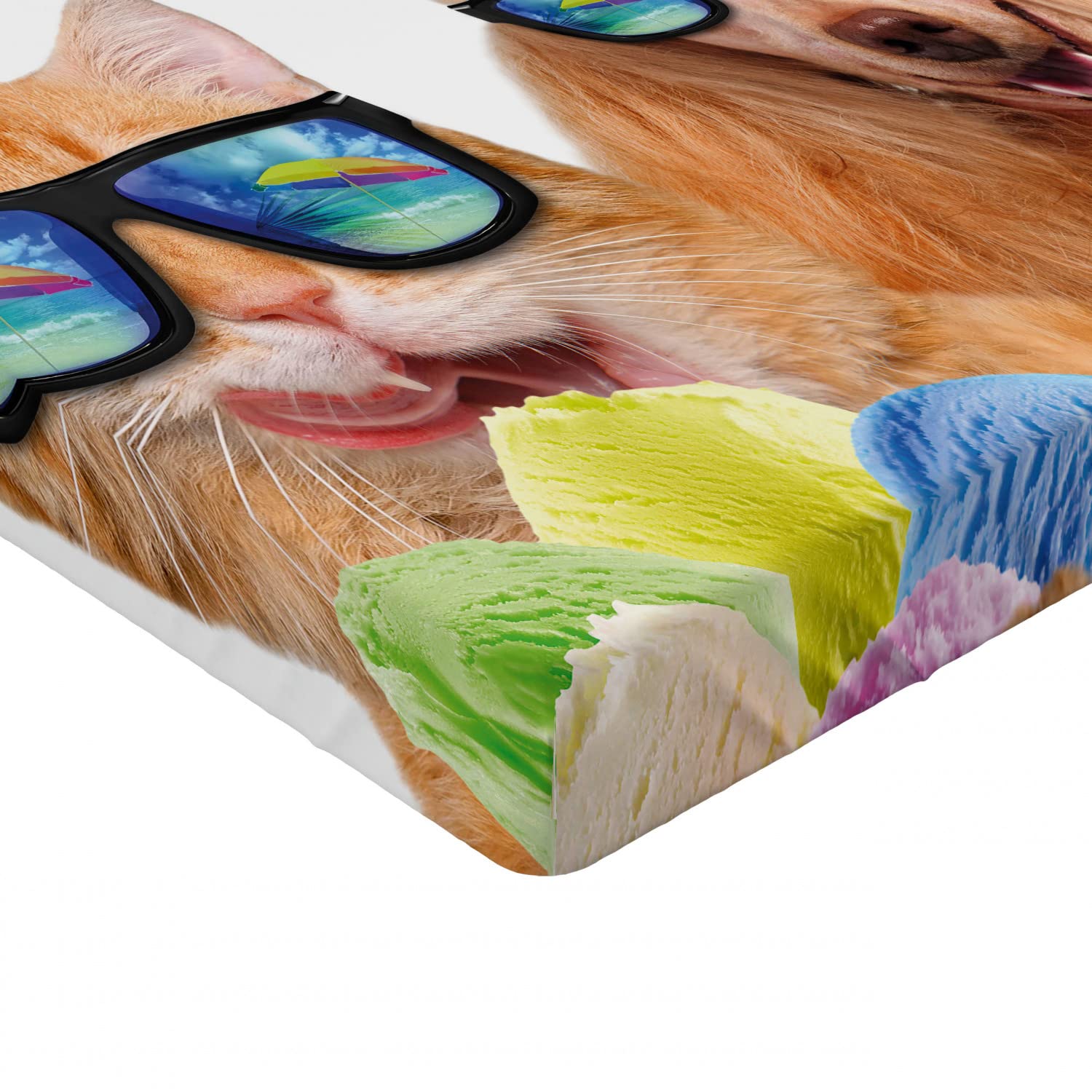 Ambesonne Pet Fitted Sheet - Cat & Dog Retro Pop Art, Full Size for Comfortable Sleep