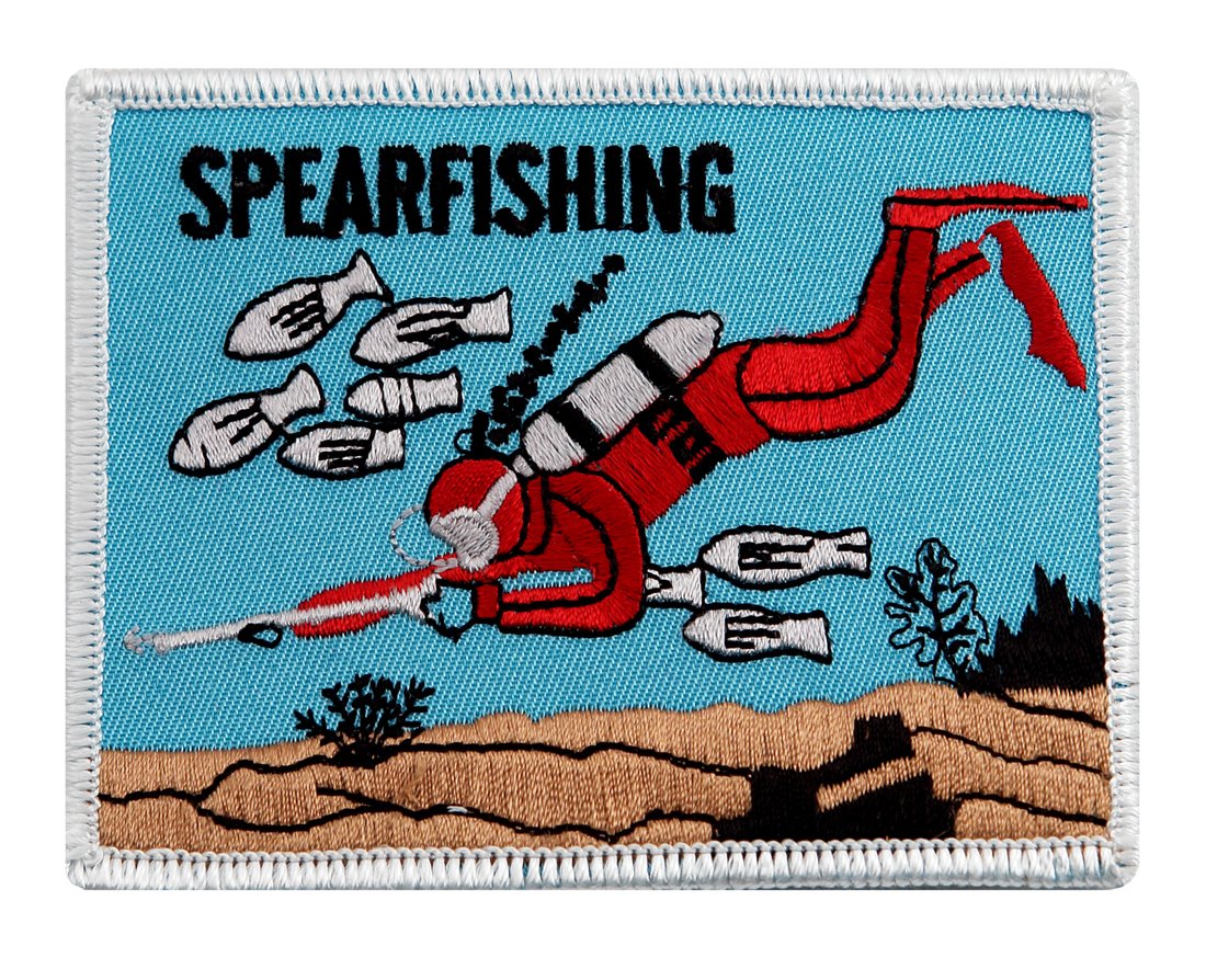 Scuba Spearfishing Patch - Embroidered Iron On Retro Diving Emblem Souvenir for Wetsuits, Jackets & Dive Gear - Perfect for Divers, Spearfishers & Ocean Enthusiasts
