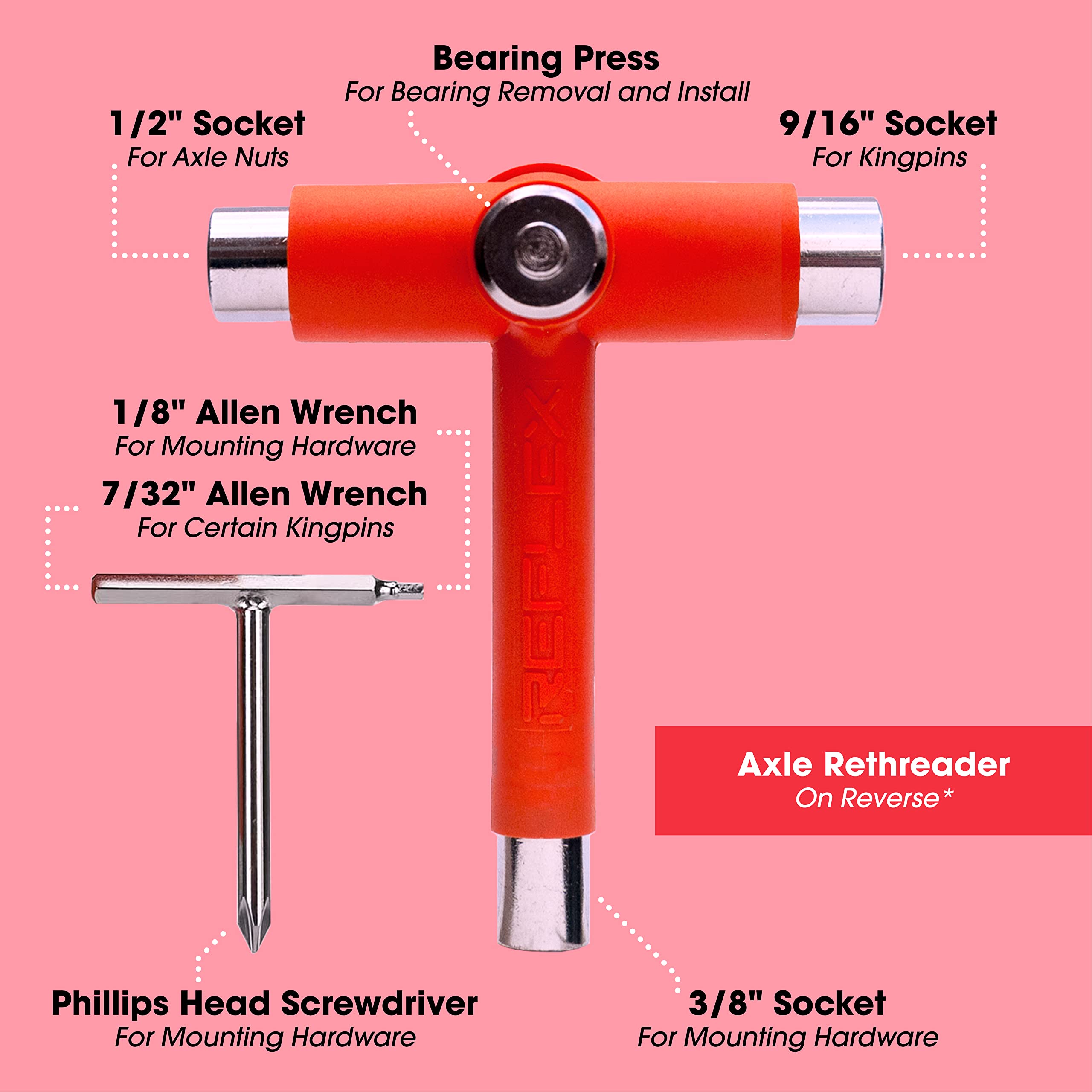 Reflex Skate Tool - Multi-Function Portable Skateboard Tool for Longboards & Roller Skates | Perfect for On-the-Go Adjustments & Maintenance