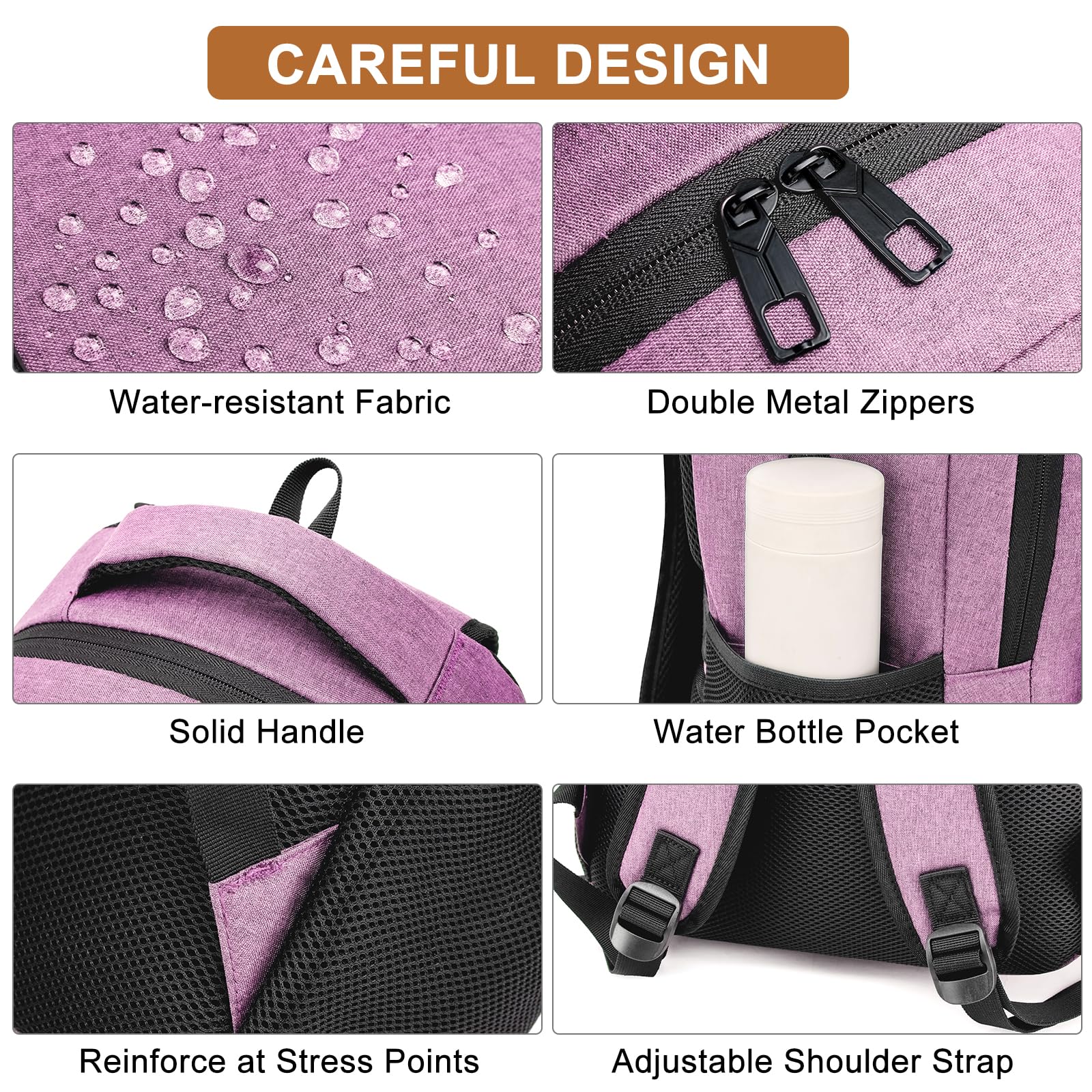 Durable Waterproof Laptop Backpack for Men & Women - Large 15.6 Inch USB Charging College Bookbag - School Backpack for Teen Boys & Girls (Pink) - Perfect for Work, Travel & Daily Commute