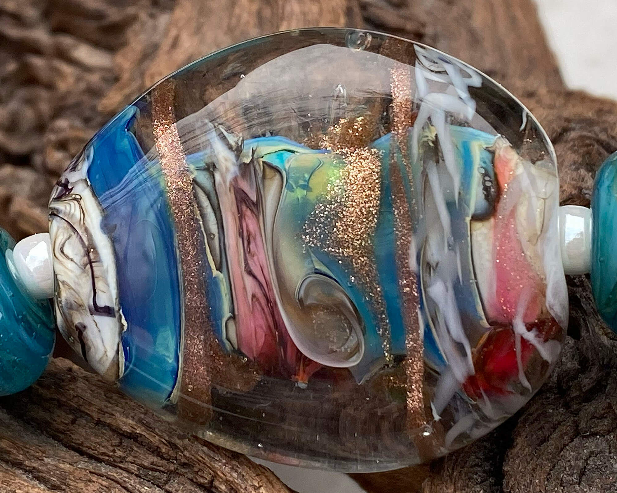 Handmade Caribbean Swirls Lampwork Glass Focal Bead SRA for Jewelry Making - Perfect for Necklaces, Bracelets & DIY Craft Projects