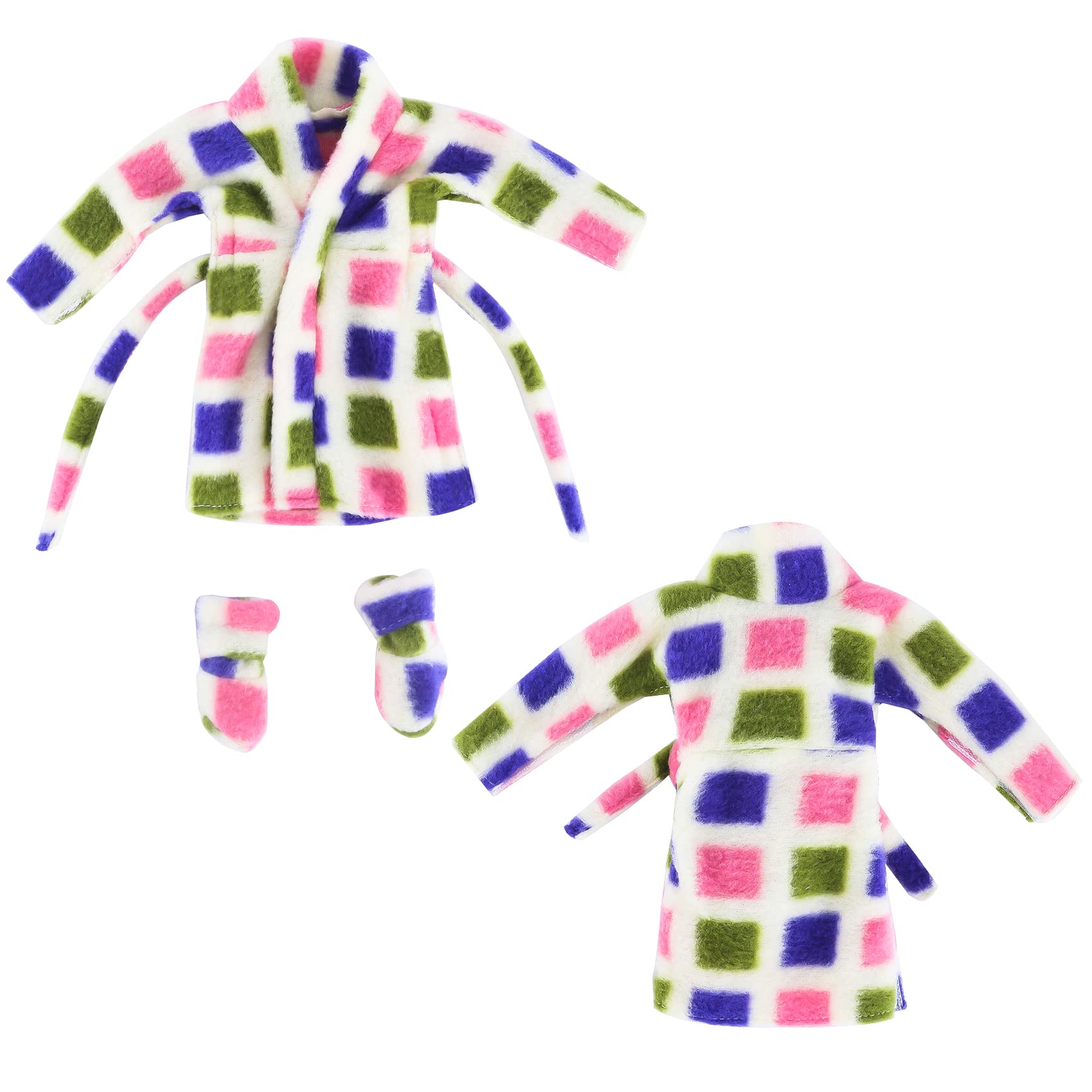 E-TING Santa Bathrobe for Elf Doll - Pink, Green, Purple Plaid Christmas Costume Accessory | Perfect for Holiday Parties, Cosplay & Festive Decorations
