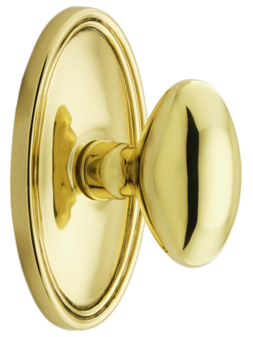 Polished Brass Oval Rosette Set with Elliptical Knobs - Decorative Door Hardware for Vintage Home & Cabinet Doors | Elegant Passage Door Knobs for Bedroom, Bathroom & Interior Design