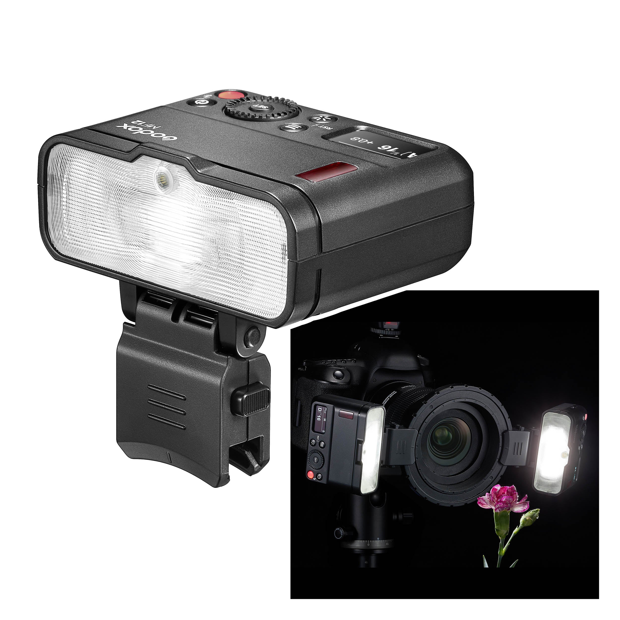 MF12 12W 2.4GHz Ultra Compact Macro Flash with Optional Fitting - Perfect for DSLR Photography, Product Shots & Close-Up Macro Shooting
