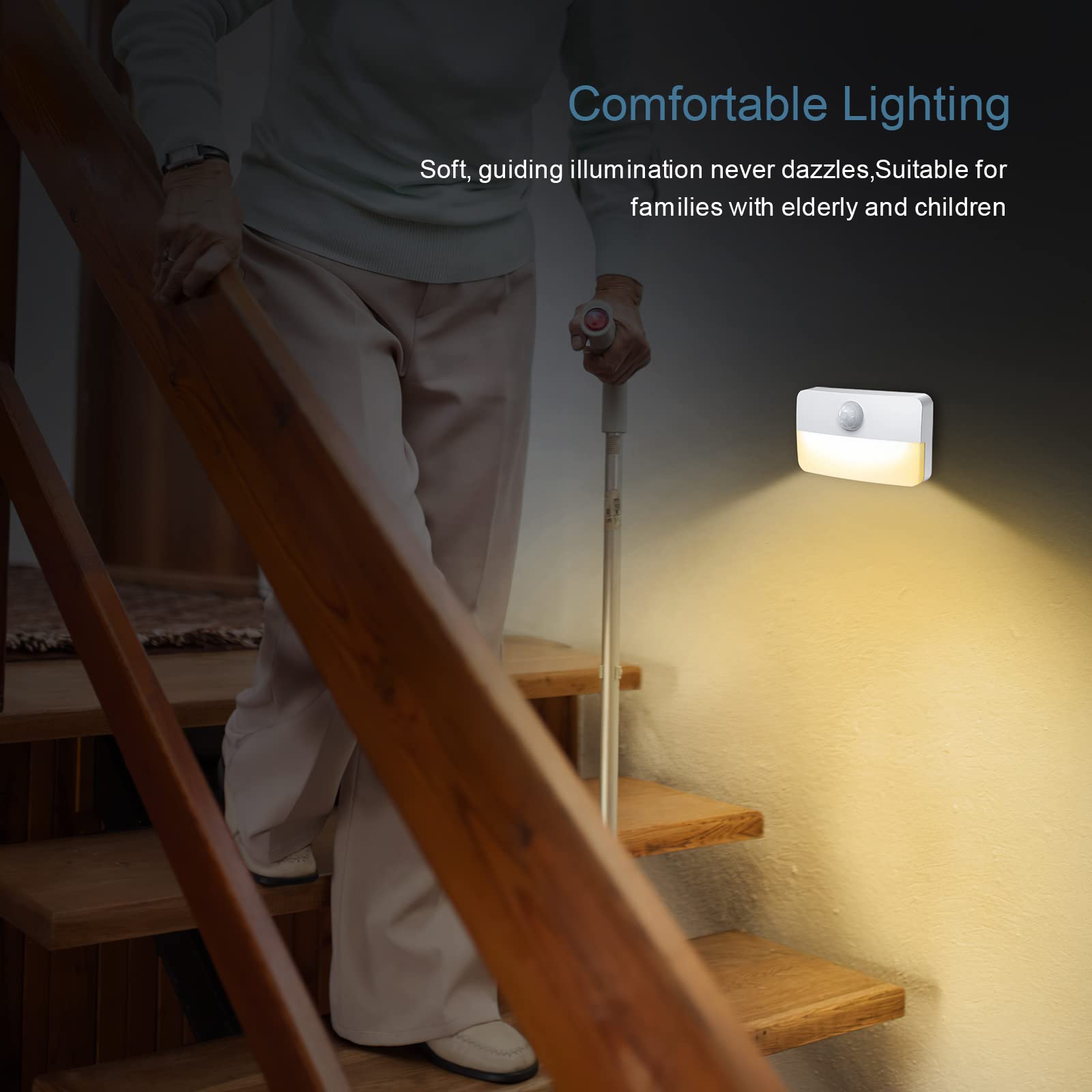Mini Motion Sensor LED Night Light - Battery Powered Wall & Closet Light for Stairs, Hallway, Cabinet - Warm White (4 Pack) - Perfect for Bedrooms, Bathrooms & Dark Spaces