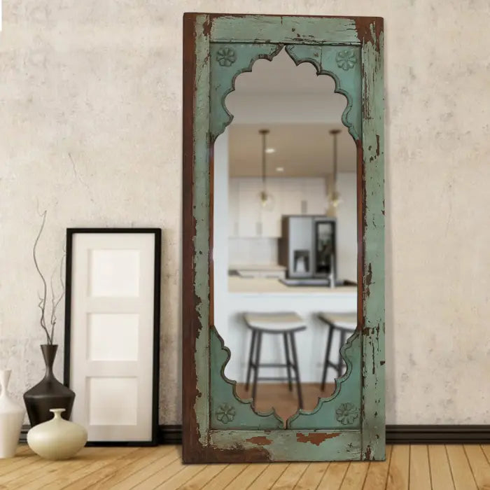 Handmade Antique Wood Wall Mirror Frame - 60x7x132cm (23.6x2.8x52 Inches) - Vintage Home Decor for Living Room, Bedroom & Entryway