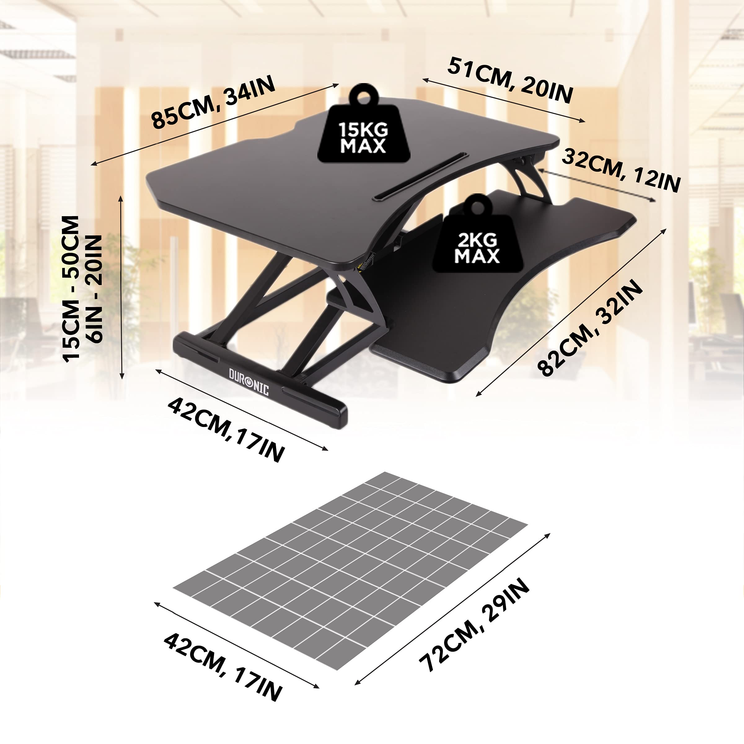 Duronic DM05D22 Electric Height Adjustable Standing Desk - 85x50cm Ergonomic Workstation for Home & Office - Sit Stand Desk Converter for PC, Laptop, Monitor & Keyboard - Perfect for Remote Work & Gaming Setup