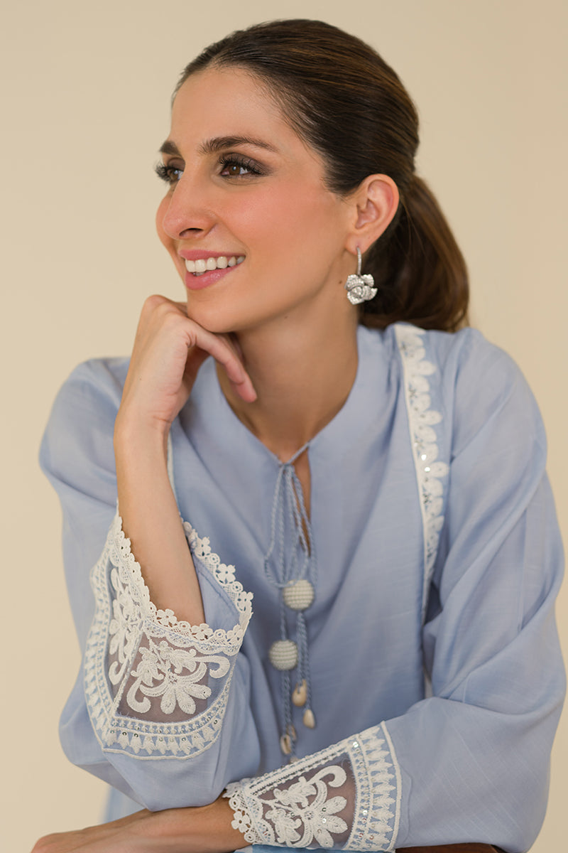 Blue Fog 2-Piece Set (Shirt & Dupatta) - Elegant Indian Ethnic Wear for Women, Perfect for Weddings, Festivals & Special Occasions