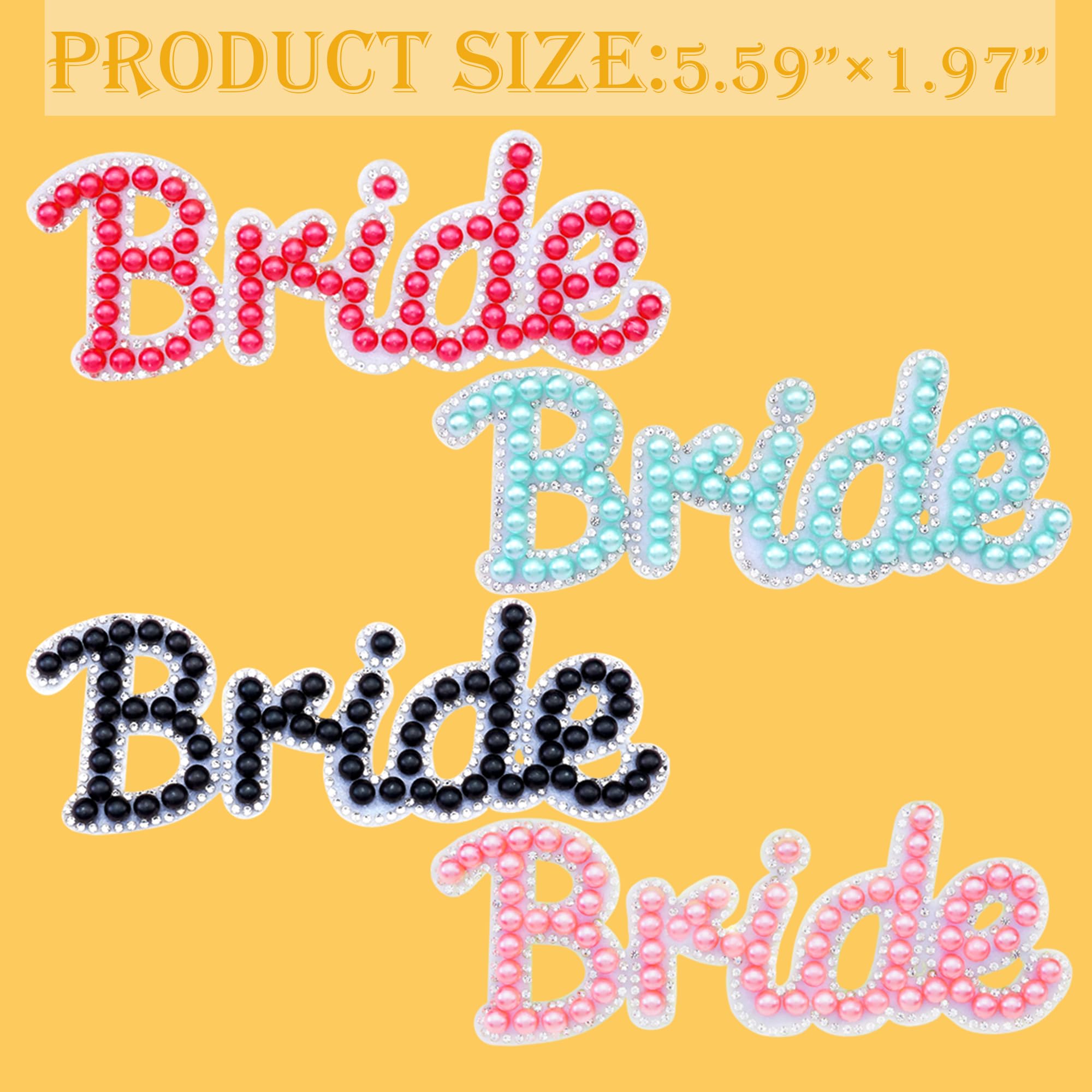 Bride Iron-On Patches - Sparkle Letter & Pearl Embellished Sew-On Appliques for Clothing, Jackets, Bags & Hats - Perfect Wedding Gift & Bridal Party Accessories (Pink)