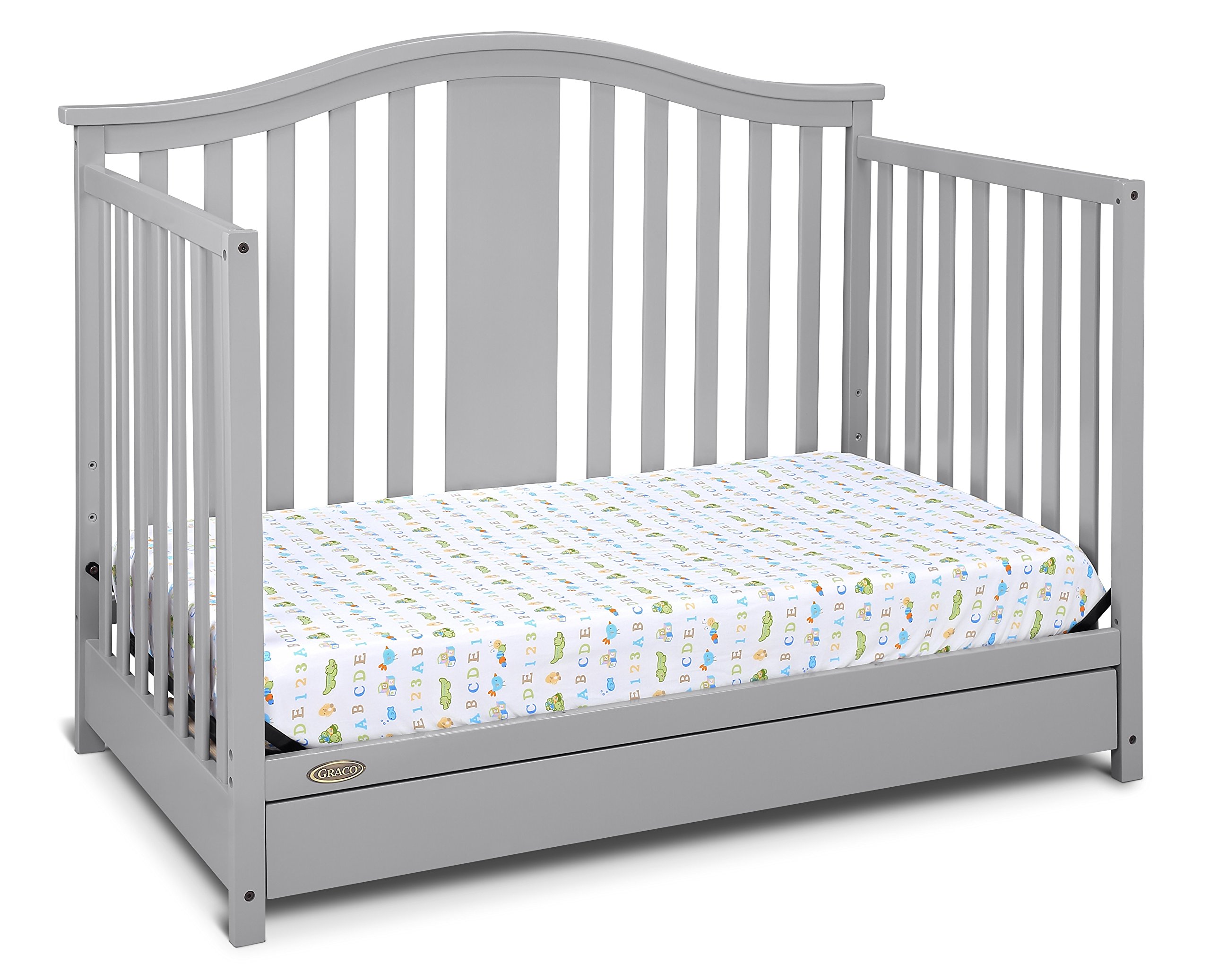 Graco Solano 4-in-1 Convertible Crib with Storage Drawer in Pebble Gray – GREENGUARD Gold Certified, Converts to Toddler & Full-Size Bed | Safe Nursery Furniture for Baby & Kids Room | Space-Saving Design with Built-in Storage