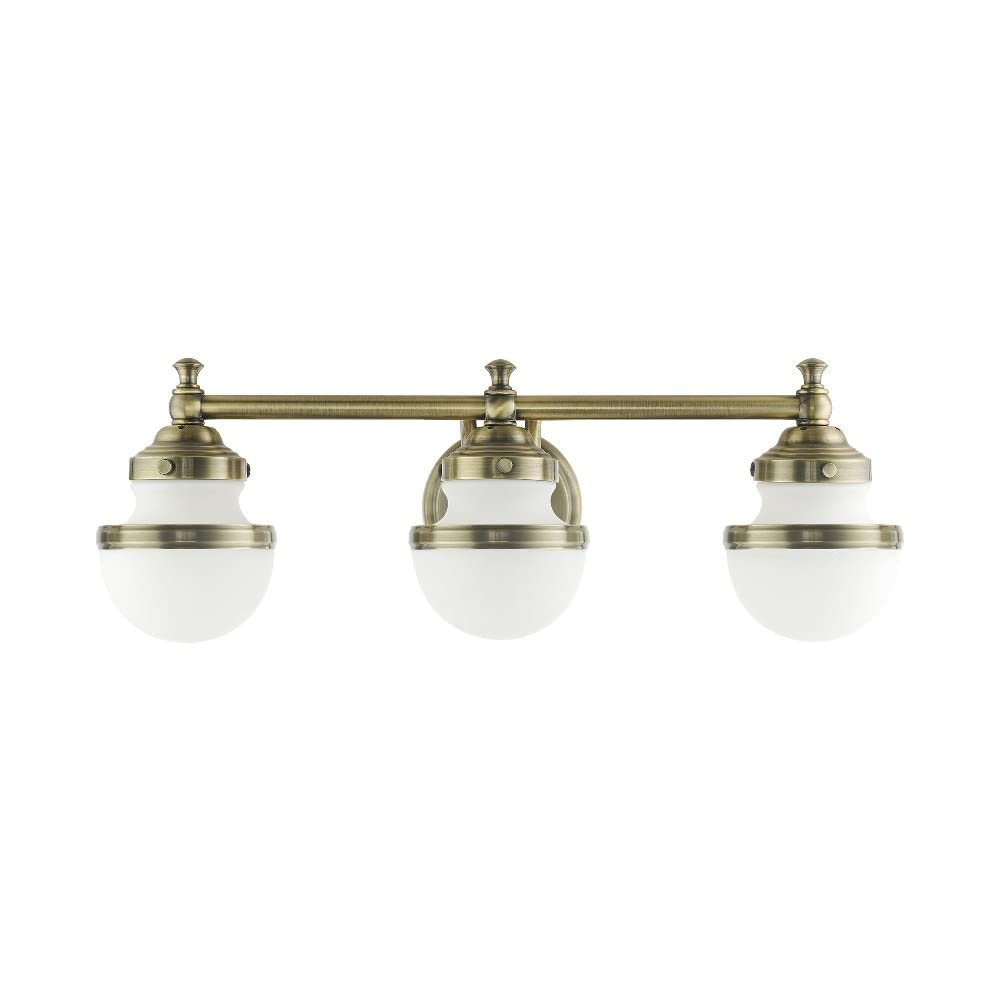 Livex Lighting 3-Light Antique Brass Bathroom Vanity Sconce - Perfect for Bathroom Mirror Lighting and Modern Home Decor