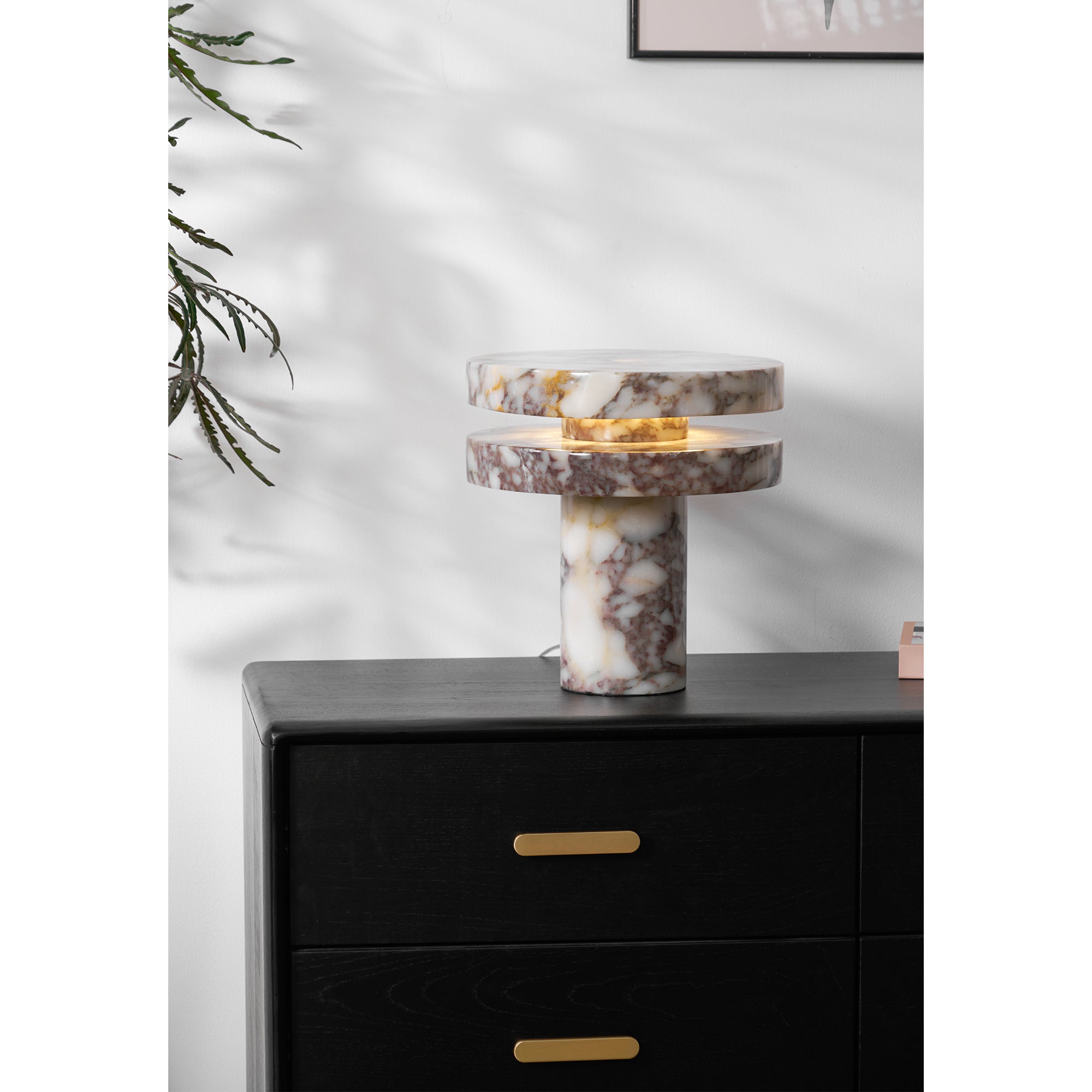 Elegant Altar Marble Table Lamp - Handcrafted Stone Base with Fabric Shade for Home Decor, Bedroom, Living Room & Meditation Spaces