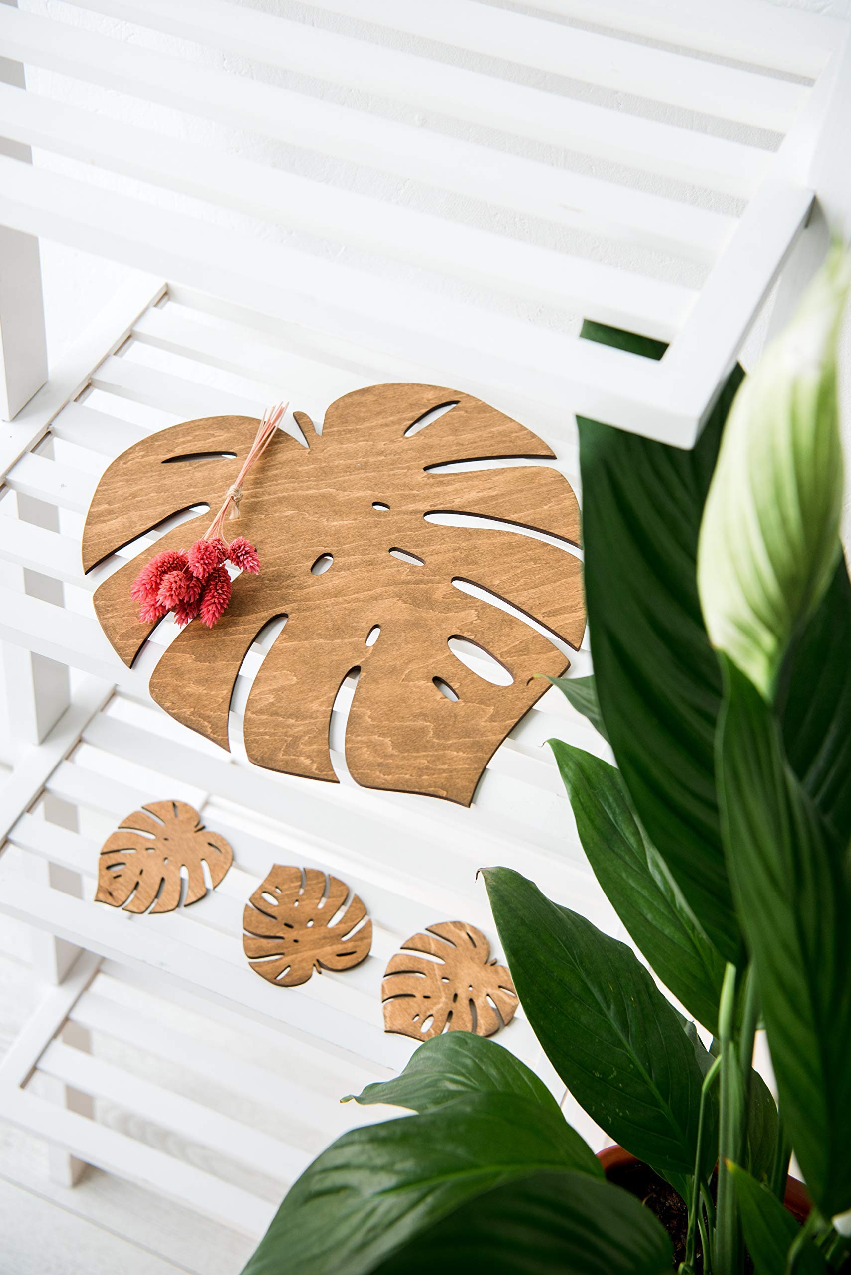 Natural Wooden Placemats for Dining Table - Monstera Leaf Design Table Mats - Perfect for Kitchen, Dining Room, and Outdoor Picnics