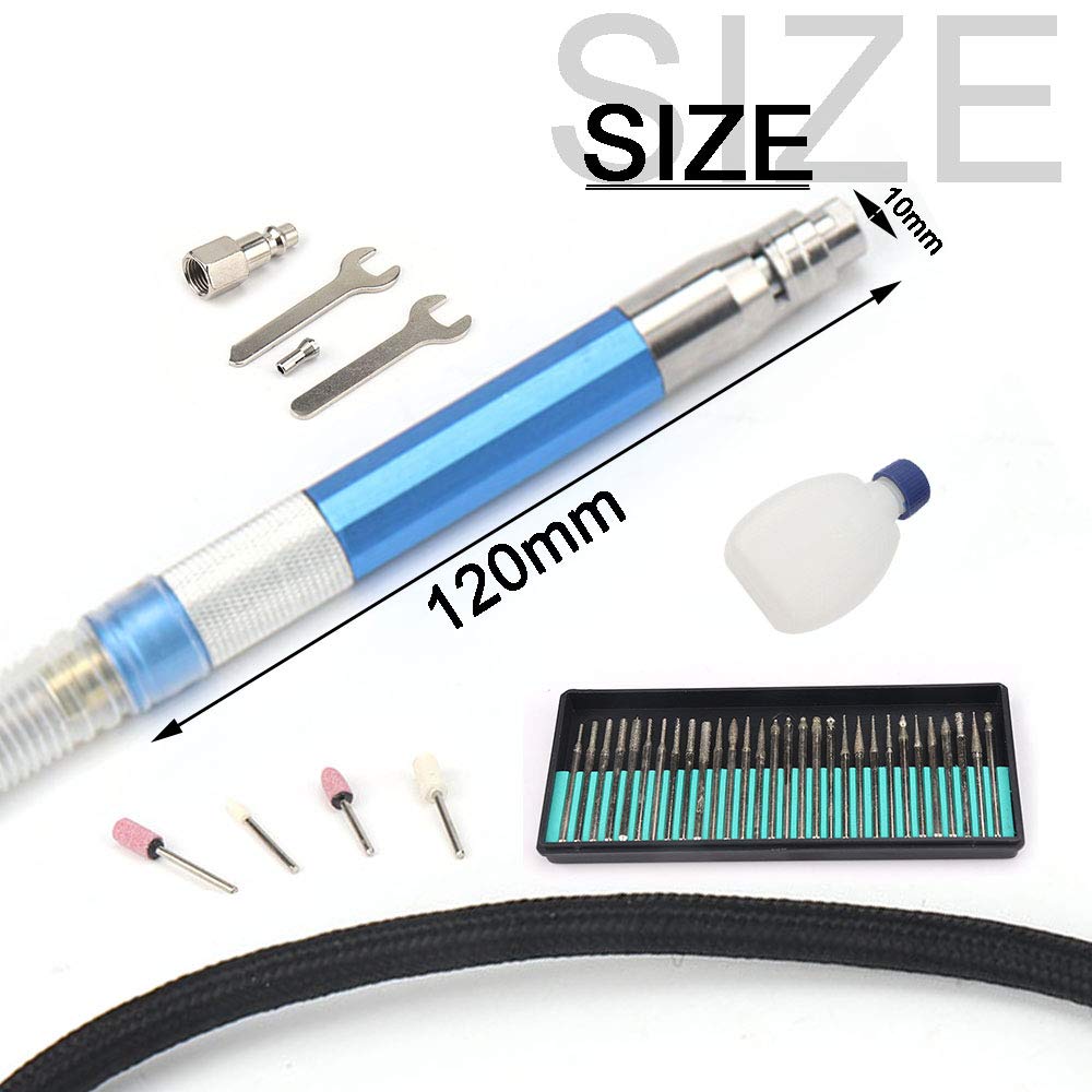 Air Powered Pencil Grinder Set - 1/8-Inch Collet Micro Die Grinder for Engraving, Polishing & Detailing (Blue) - Perfect for Jewelry Making, Metalworking & DIY Crafts
