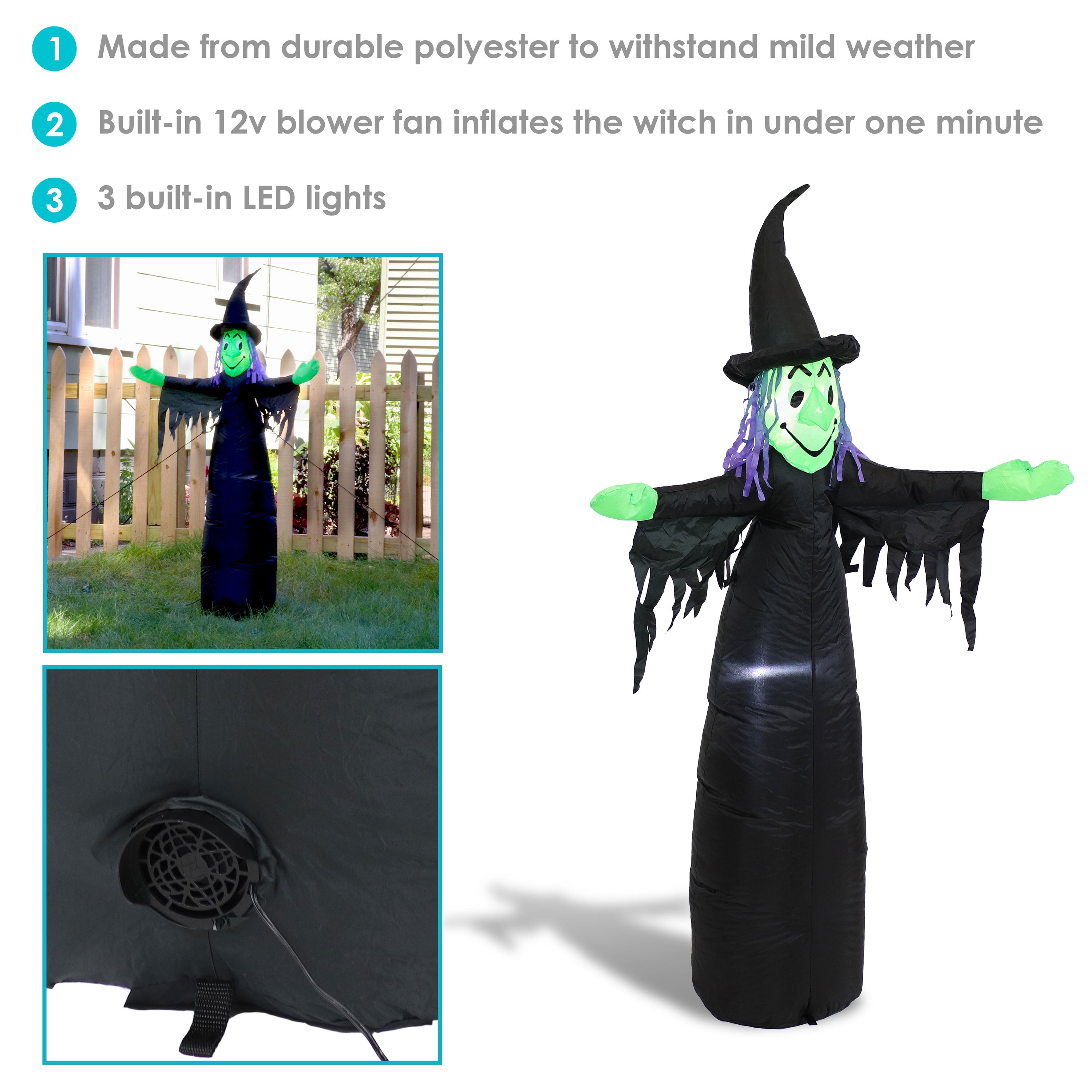 5' H Sunnydaze Wendolyn the Wicked Witch Halloween Inflatable Decoration - Spooky Yard Decor for Halloween Party & Outdoor Decorations