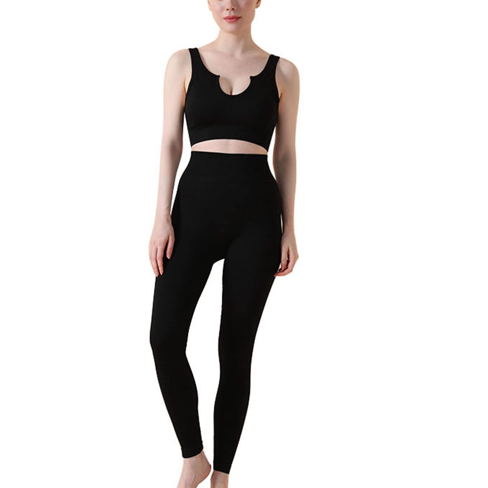 Women's Seamless Sports Bra & High Waist Yoga Leggings Set - Pure Color Workout Outfit for Gym, Running & Yoga | Moisture-Wicking & Comfortable Activewear