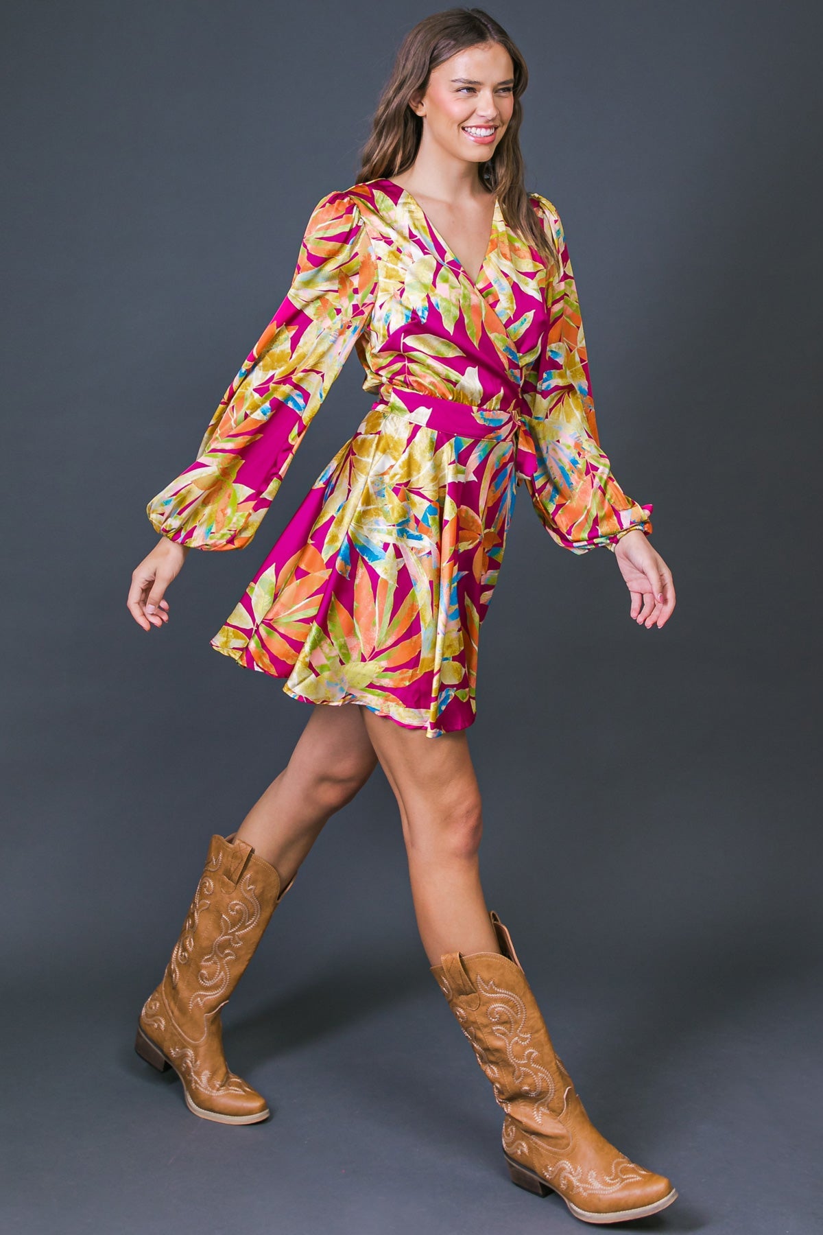 ALL FALL LONG WOVEN MINI DRESS - Women's Flowy Boho Chic Dress for Autumn, Perfect for Parties, Dates & Casual Outings