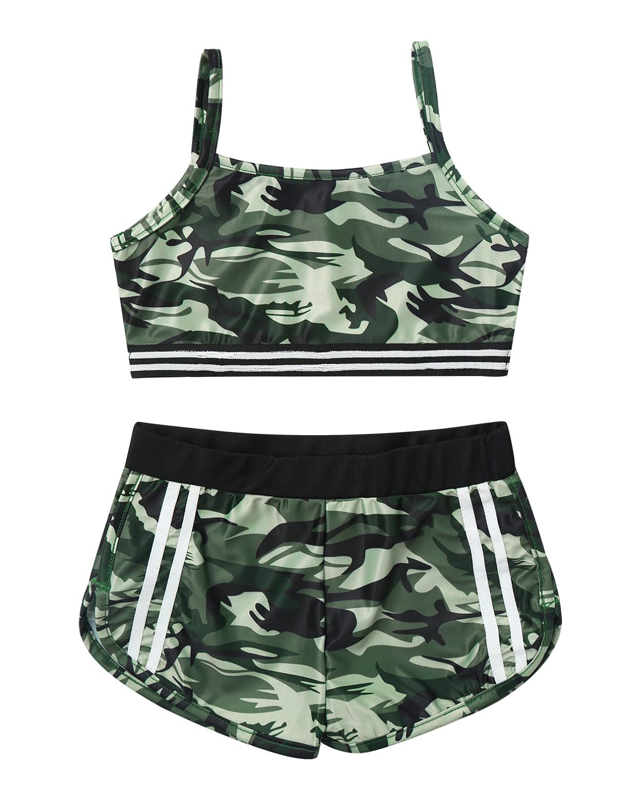 TiaoBug Girls' 2-Piece Swimsuit & Activewear Set - Crop Top & Shorts for Swimming, Dance, Sports, Gym, Yoga & Workout | Perfect for Beach, Pool & Fitness Activities