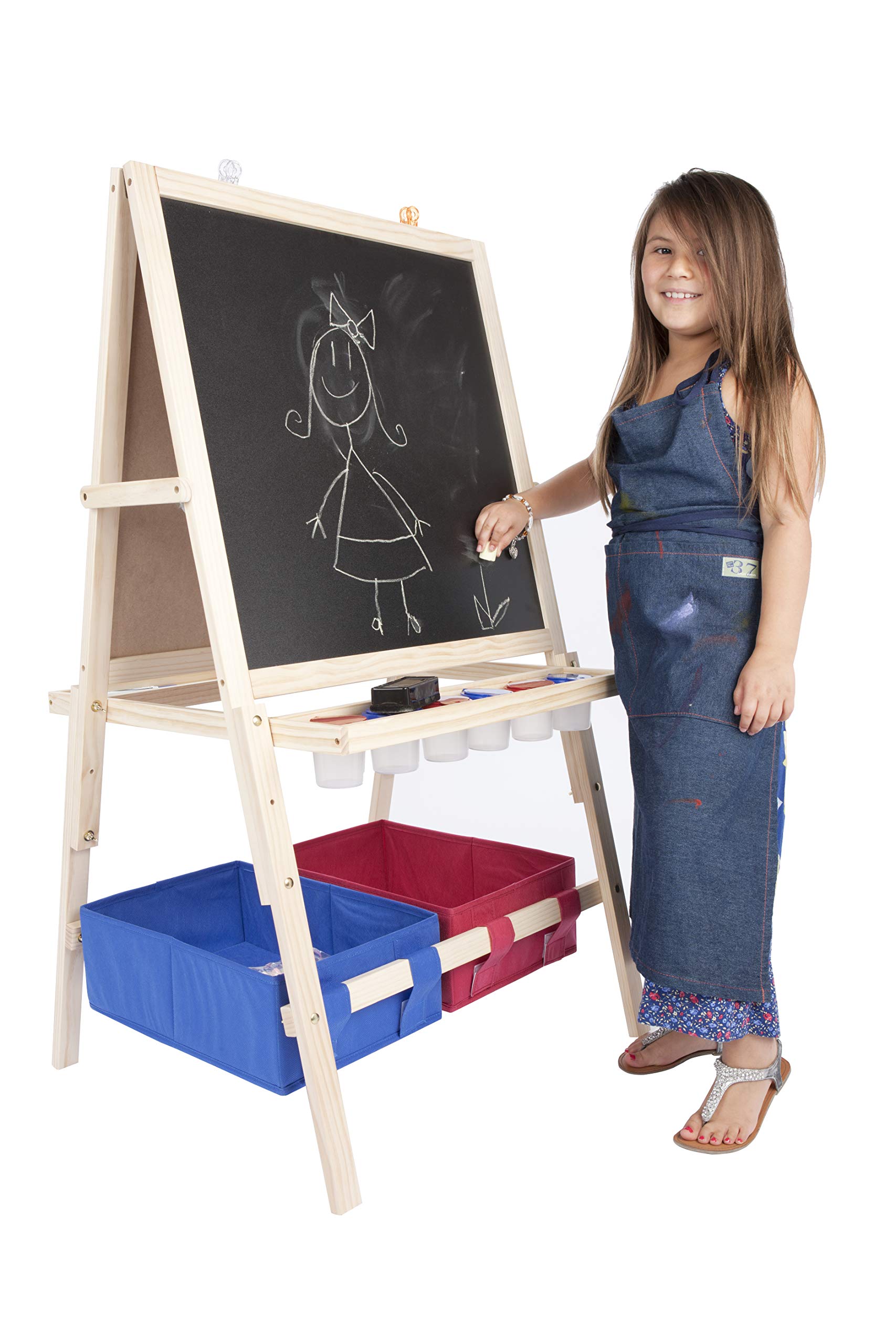 Premium Kids Wooden Art Easel with Paint Brush, Chalkboard & Dry Erase Board - Multi-Functional Children's Drawing Stand with Storage Bins - Perfect for Home, Classroom & Creative Play - Light Wood Finish