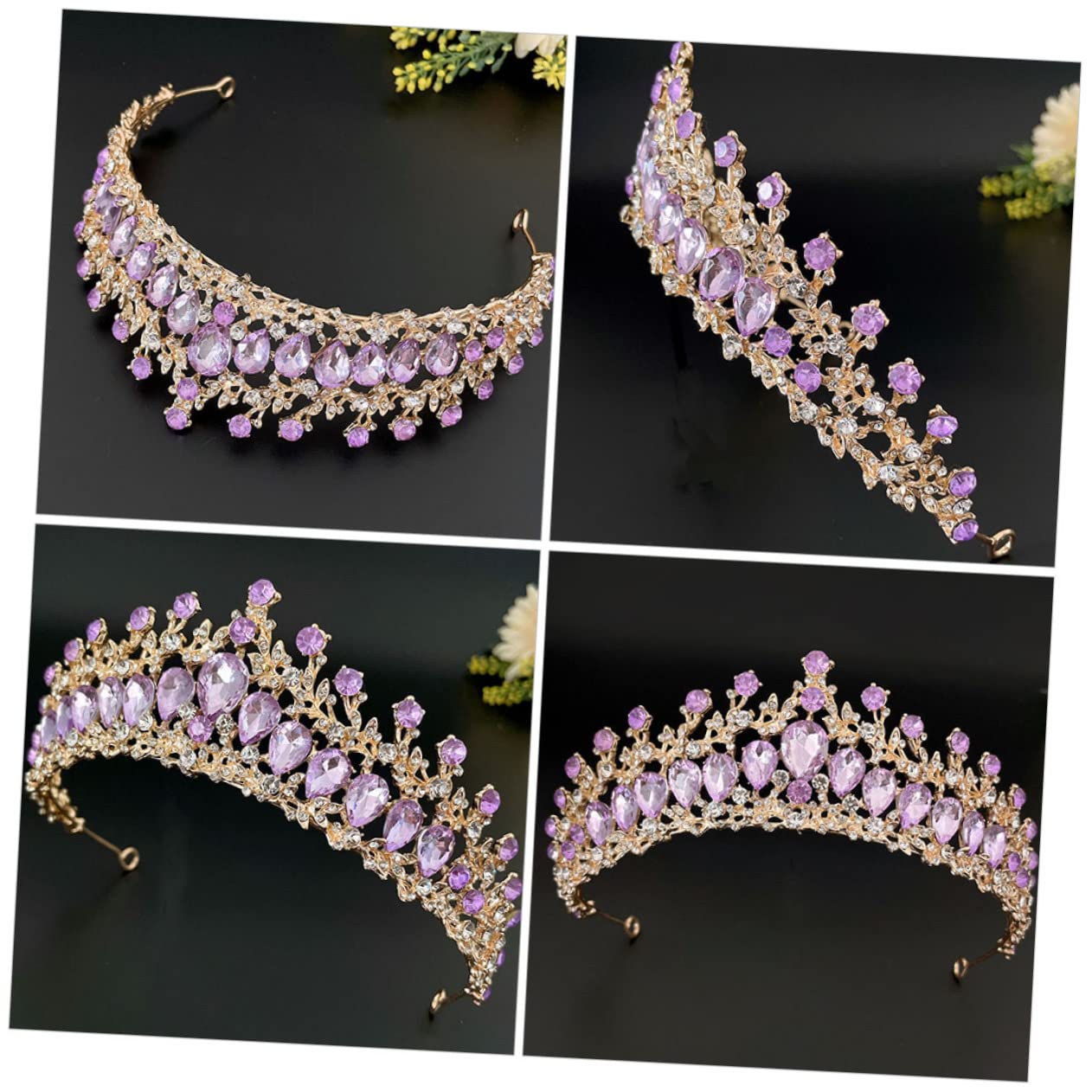 Elegant Purple Rhinestone Tiara Crown for Women - Wedding Bride Headpiece with Crystal Decor, Zinc Alloy European Hair Accessories | Perfect for Bridal Showers, Prom, Pageants & Special Occasions