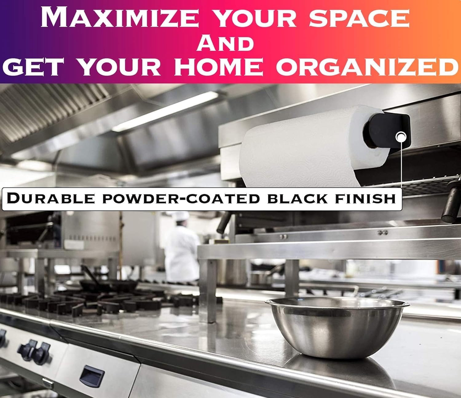 EHOMEA2Z Heavy Duty Magnetic Paper Towel Holder - Stainless Steel Refrigerator Organizer for Kitchen, Fridge, Bar, Grill, BBQ & RV - Space Saving Black Design (1 Pack) - Perfect for Home, Office, Camping & Outdoor Cooking