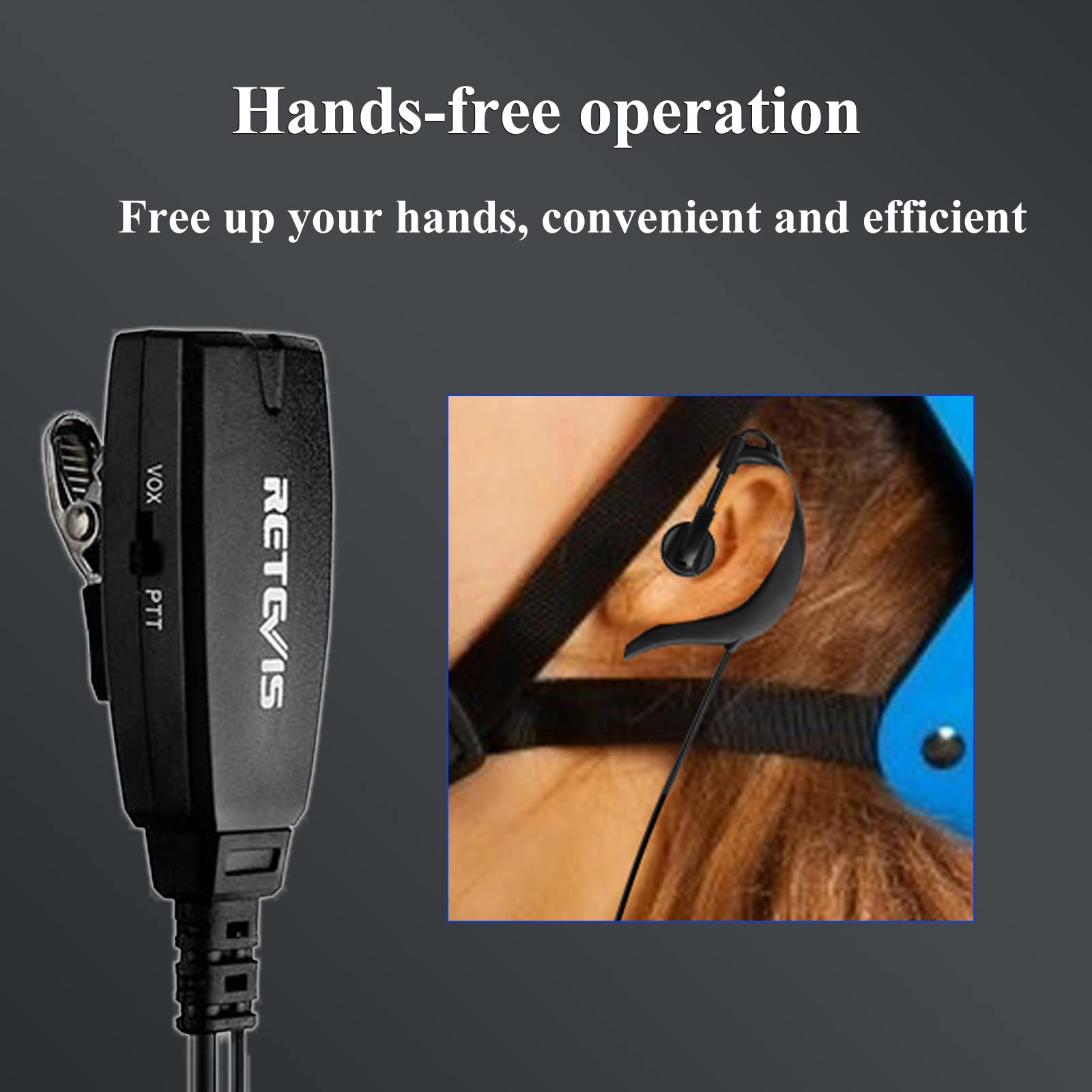 Retevis Walkie Talkie Earpiece with Mic - VOX & Coil Headset - 6 Pack - Compatible with RT22 RT68 RT21 H-777 RT27 RT86 Baofeng UV-5R Arcshell Kenwood Pxton Samcom Two Way Radios - Hands Free Communication for Security, Construction & Outdoor Activities