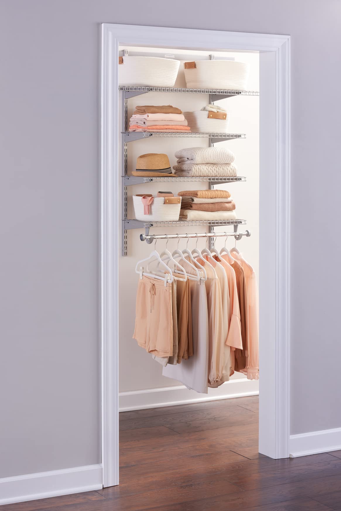 Rubbermaid Configurations Deluxe Custom Closet Kit - 3-6 Ft Adjustable Metal Wire Shelving System with Titanium Finish | Expandable Storage Organizer for Home Closet, Pantry, Laundry & Mudroom | Easy Installation with Included Hardware | Perfect for Bedroom, Garage & Basement Organization
