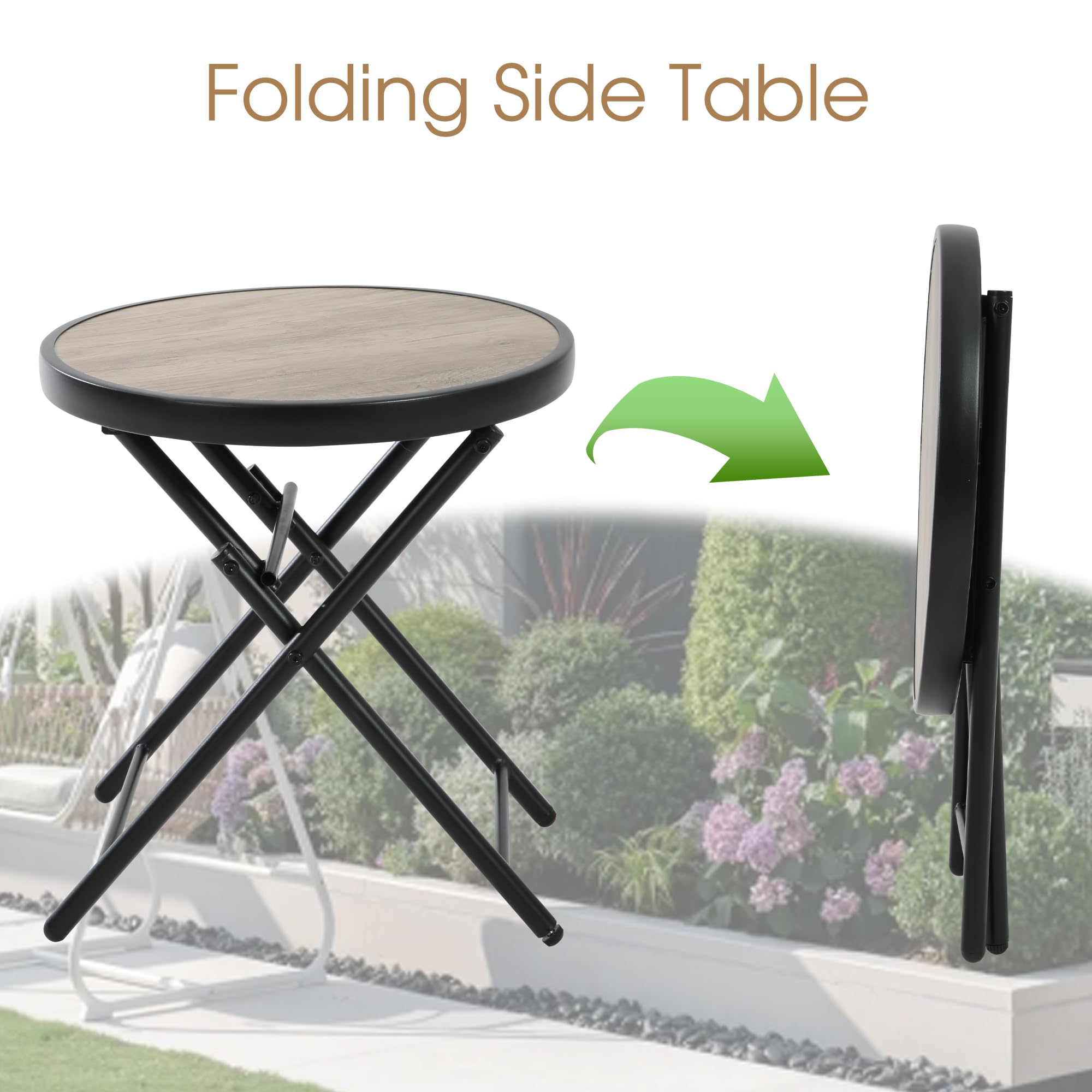 HOMEFUN Outdoor Side Table - Folding Patio End Table with Tempered Glass Top, Portable Bistro Coffee Table for Porch, Yard, Balcony, Garden, Deck & Poolside - Perfect for Outdoor Relaxation, Entertaining & Coffee Time