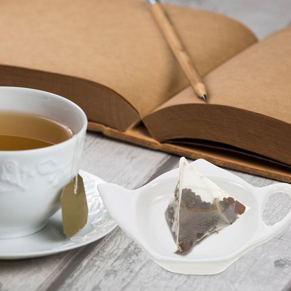 Ceramic Teapot-Shaped Tea Bag Holder & Spoon Rest - White for Tea Time & Snacks