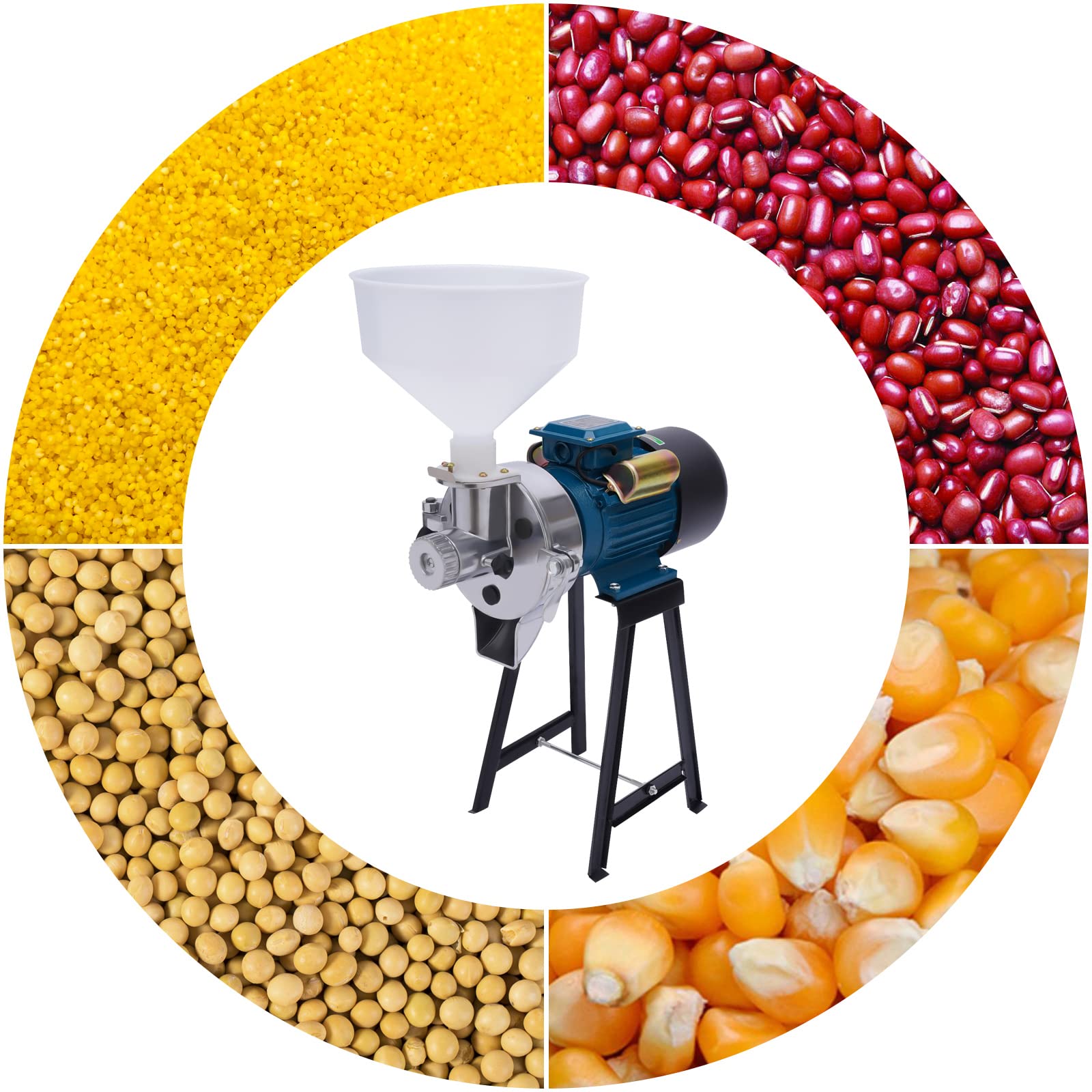 110V Electric Grain Mill Grinder - 10L Commercial Corn Mill for Rice, Wheat, Coffee & Cereals | Wet & Dry Flour Grinder with Funnel for Home & Bakery Use