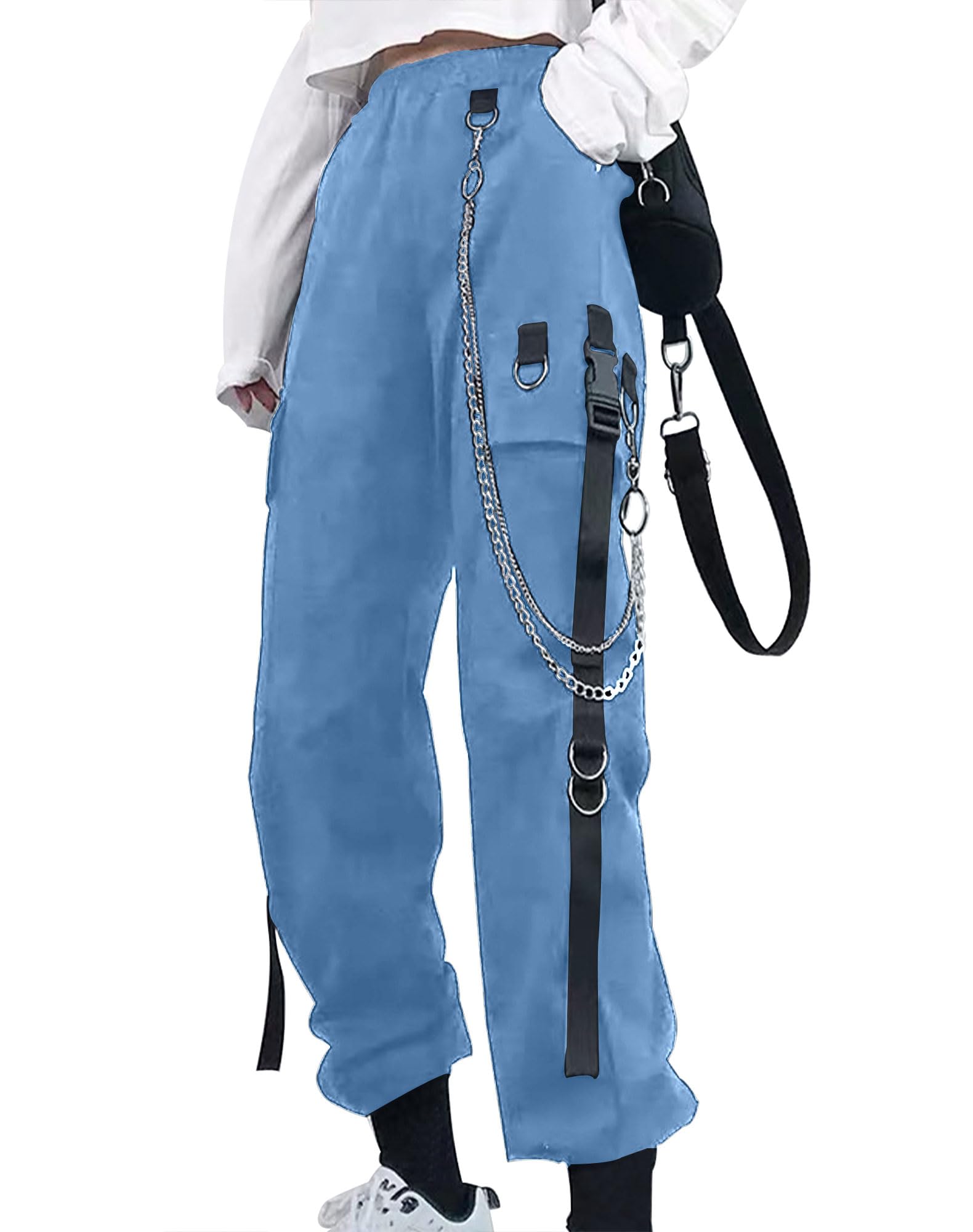 Kisswow Women's Cargo Jogger Pants - Stylish Baggy Cargo Pants with Chain Detail for Casual Wear, Street Style & Outdoor Activities