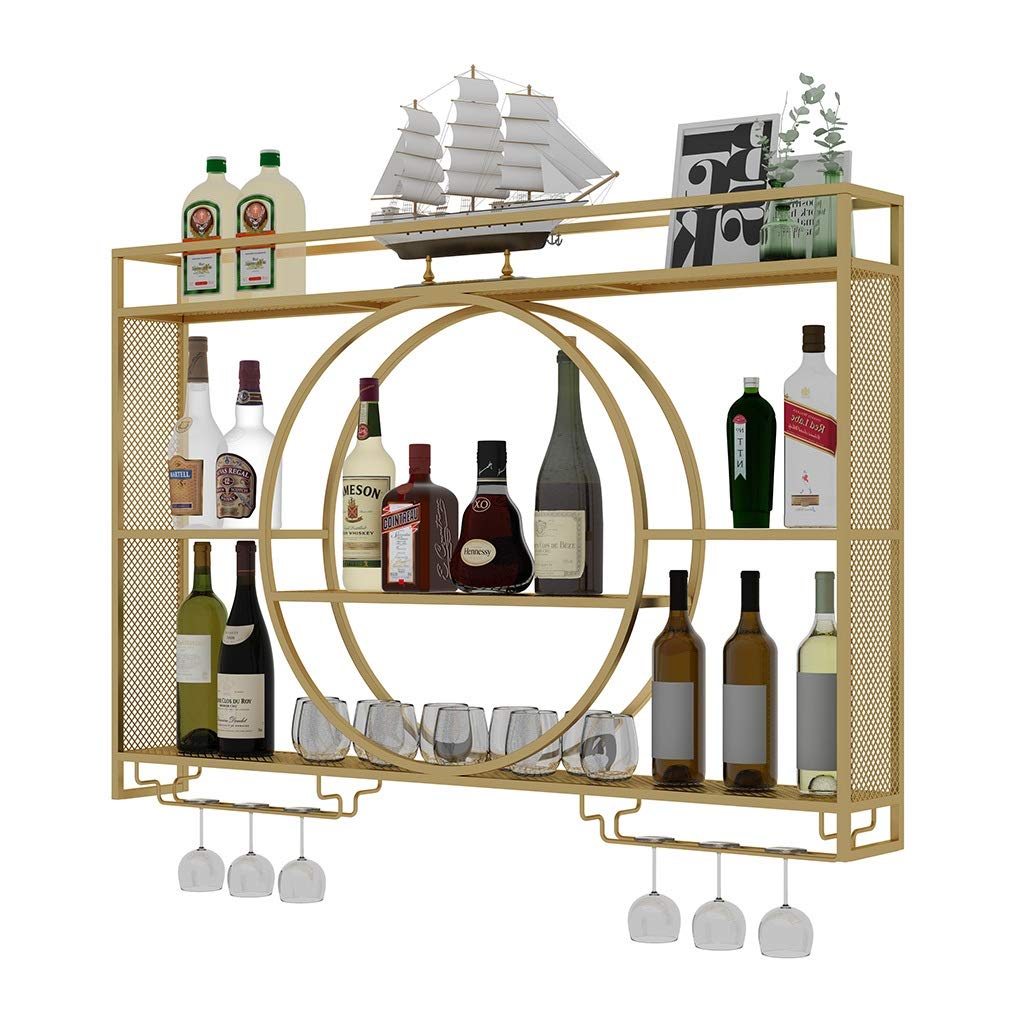 Premium Wall Mounted Wine Rack Cabinet with Stemware Holder - Gold Metal Hanging Wine Glass Display for Kitchen & Home Bar Decor (120cm Length) - Perfect for Dining Rooms, Wine Cellars & Entertaining Spaces