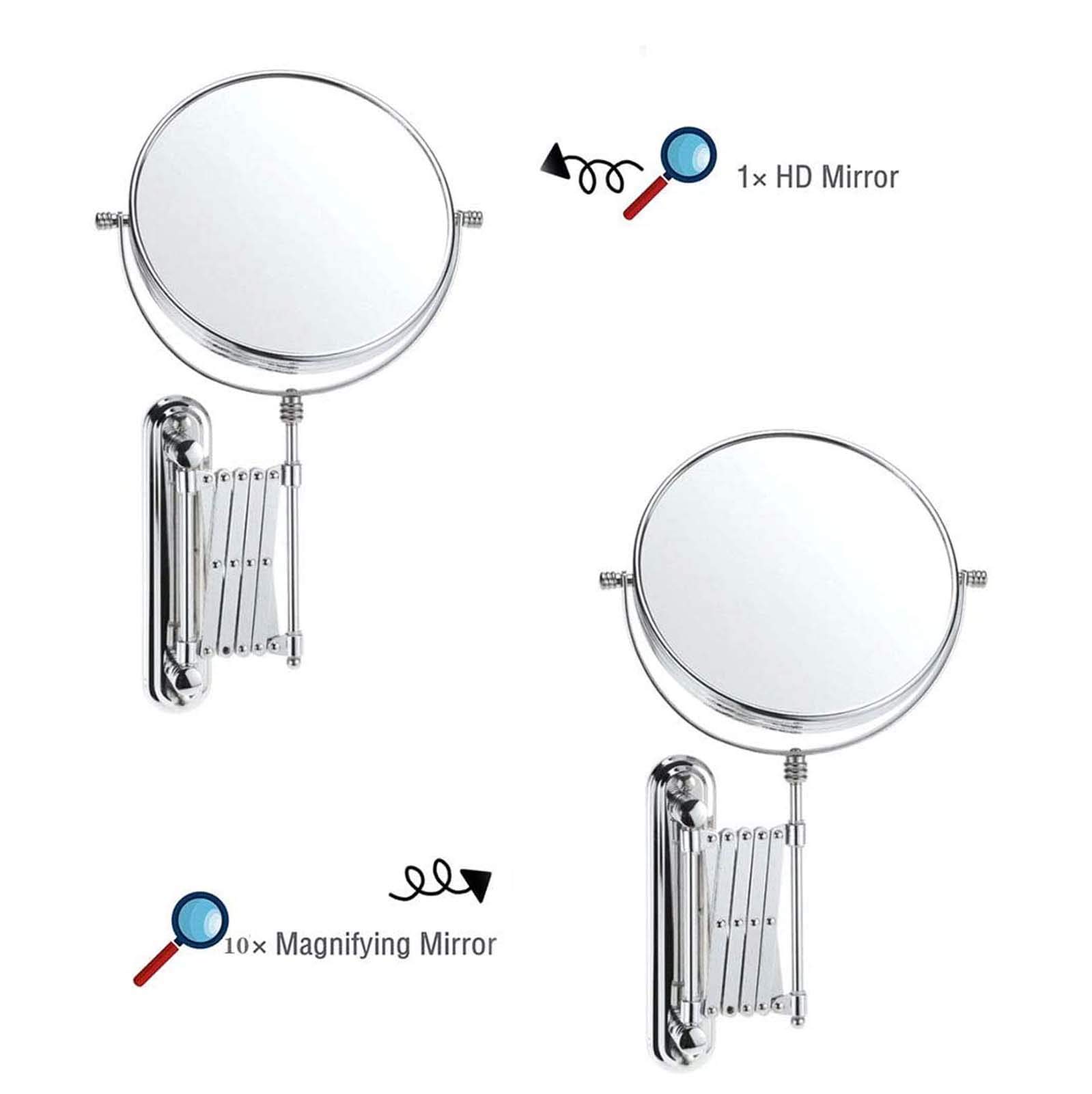 10x Magnification Wall Mounted Makeup Mirror - 8 Inch Round Double-Sided Swivel Bathroom Mirror with 15 Inch Extension - Perfect for Vanity, Dressing Room & Bathroom Makeup Application