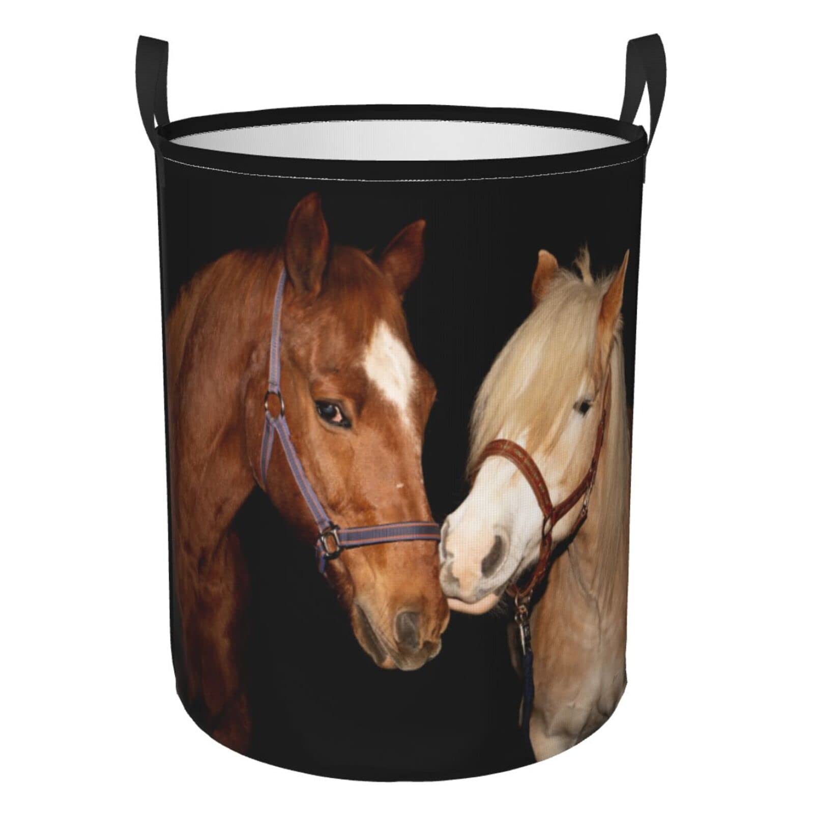 Foldable Waterproof Laundry Basket with Handle - Large Collapsible Fabric Hamper for Clothes, Toys & Storage | Perfect for Bathroom, Bedroom & Kids Room Organization (2 Horses Design)