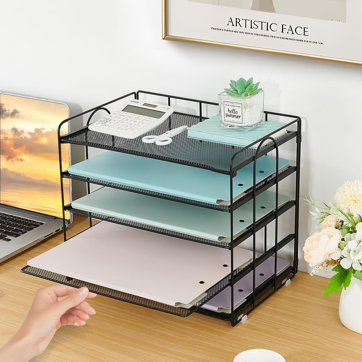 5 Tier Mesh Paper Letter Tray Organizer - Black Desktop Mail Sorter for Office & Home, File Document Holder, Desk Organizer with Storage Compartments | Perfect for Mail Sorting, Bill Organization & Office Supplies Storage