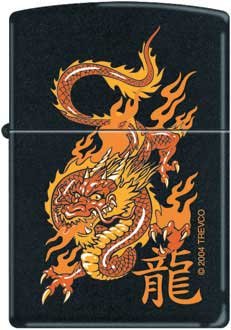 Zippo Lighter - Oriental Orange Dragon 7364, Black Matte Windproof Lighter for Outdoor Camping, Hiking & Survival Gear