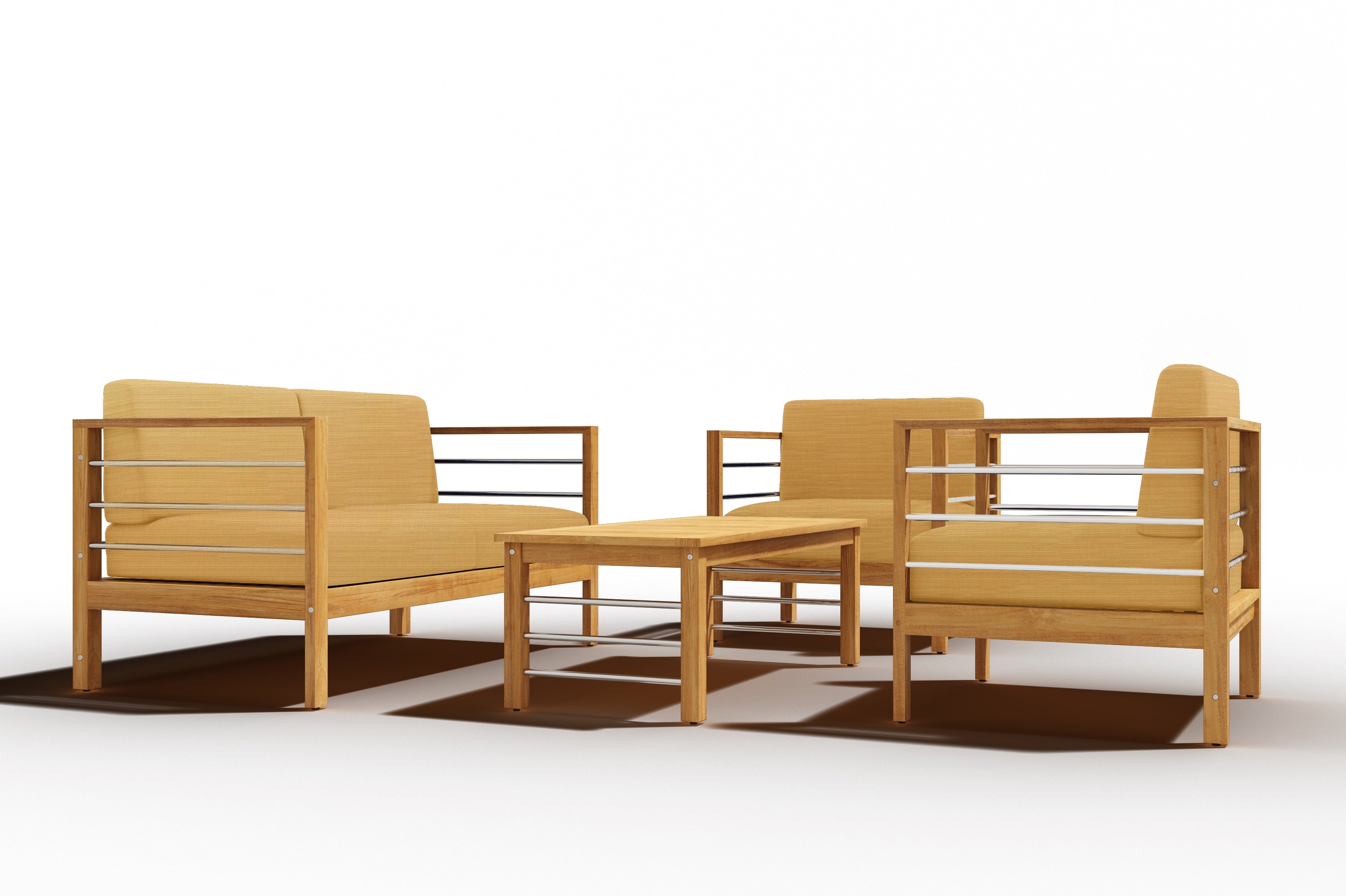 Leon 4-Piece Teak Outdoor Patio Deep Seating Set with Sunbrella Dupione Cornsilk Cushions - Perfect for Backyard, Garden & Poolside Relaxation