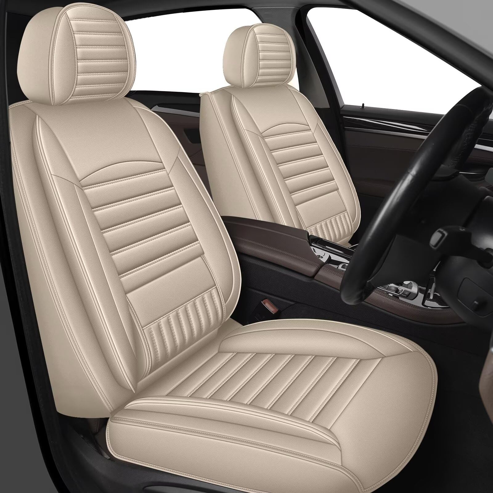 TTX LIGHTING Waterproof Faux Leather Car Seat Covers Full Set for Ford Escape 2001-2025 - 5-Piece Seat Protector with Airbag Compatibility (Beige) | Durable Interior Upgrade for Family Road Trips & Daily Commuting