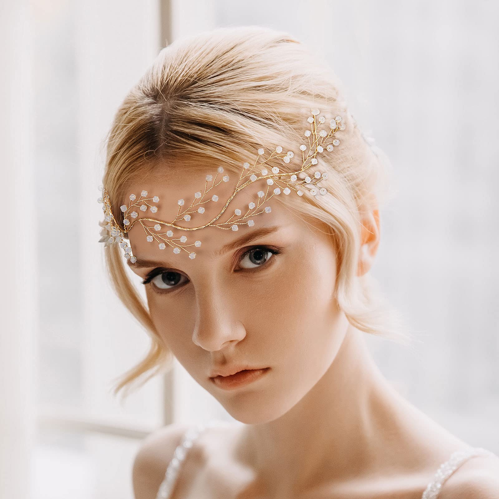 AW BRIDAL Crystal Wedding Headpiece for Brides - Gold Hair Vine with Rhinestones, Bridal Hair Accessories for Women, Perfect for Weddings, Prom, and Special Occasions